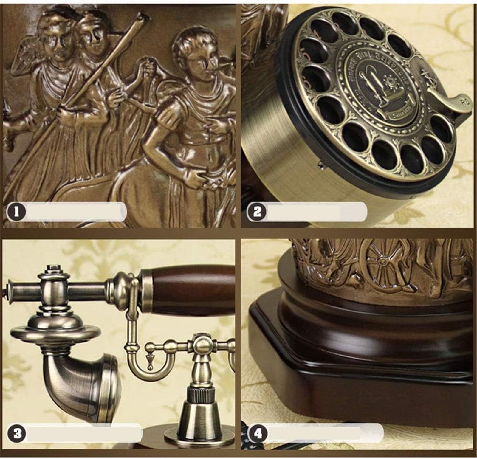 Telefon stacjonarny do domu europejski antyczny telefon telefony z tarczą obrotową Retro stacjonarny telefon biurkowy, telefon przewodowy