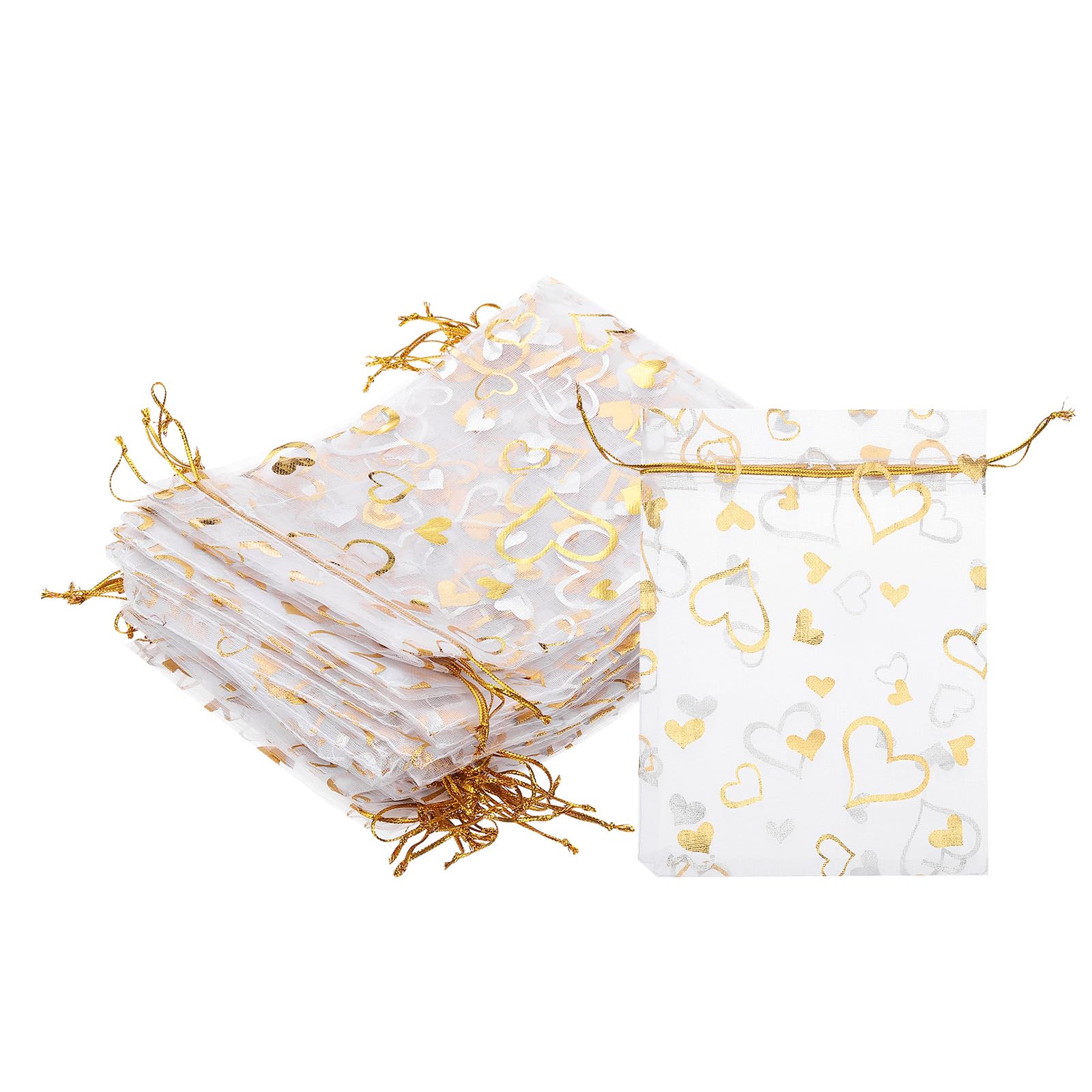 Sac en organza coeur 5x7 pouces PATIKIL transparent avec cordon pour bijoux et bonbons 100 pcs