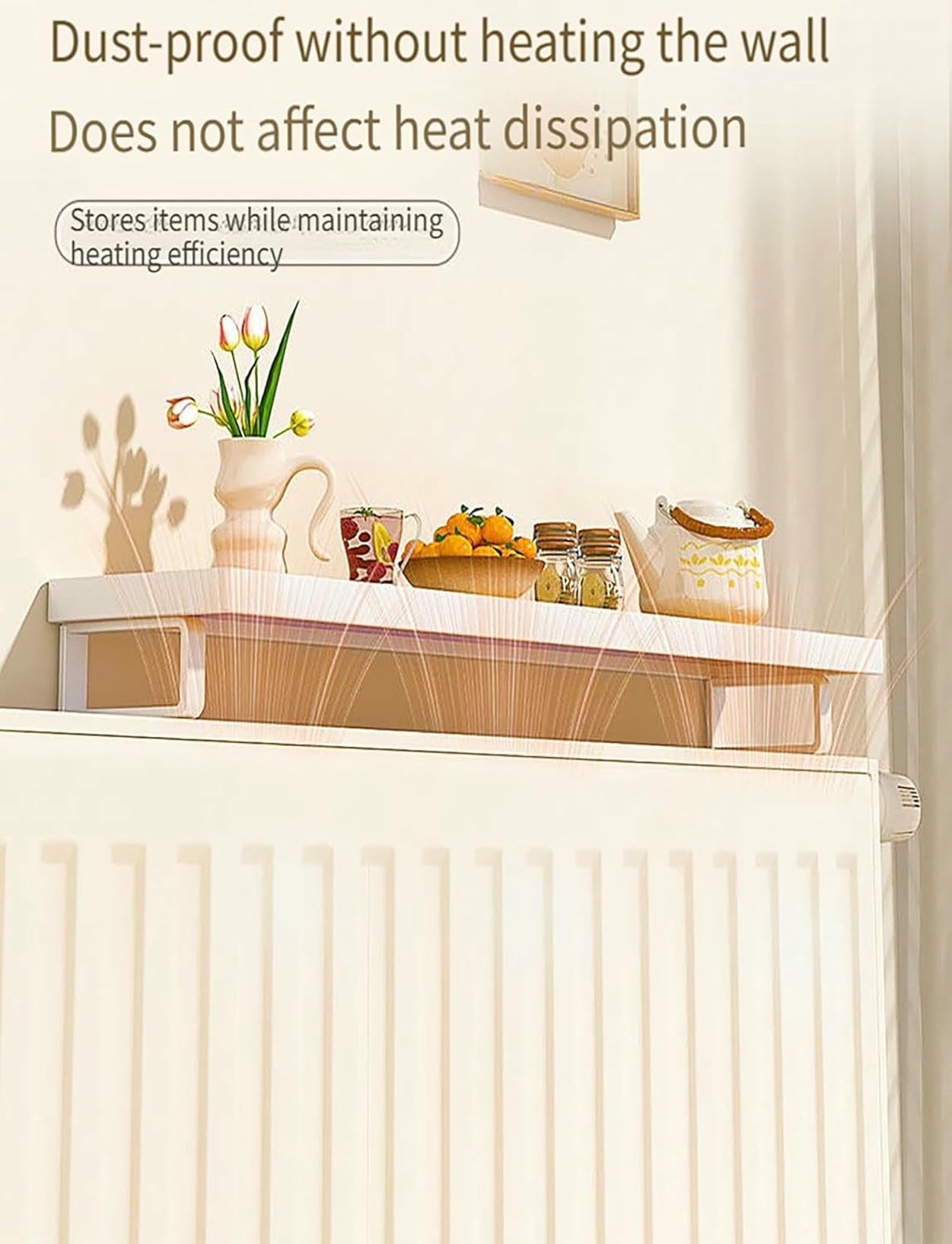 Ripiano in legno per termosifone, non necessita di foratura, sopra il ripiano riscaldante per la conservazione e la decorazione
