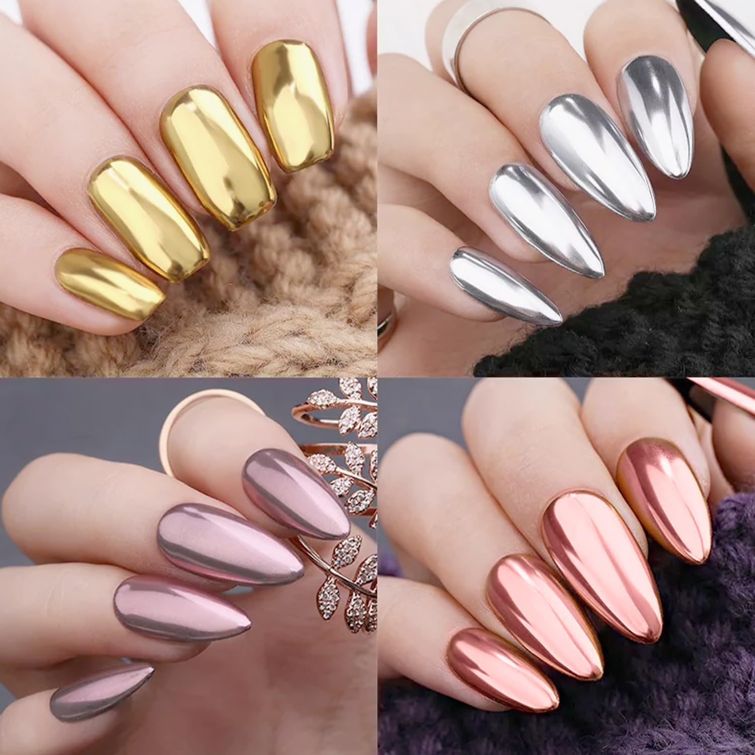 Chrome Nail Powder,24Colors Aurora Chrome Powder Mirror Luster Glitter Effect Charm Chrome Nail Powder Kit for Gel Nails,Chrome Powder for Acrylic Nails