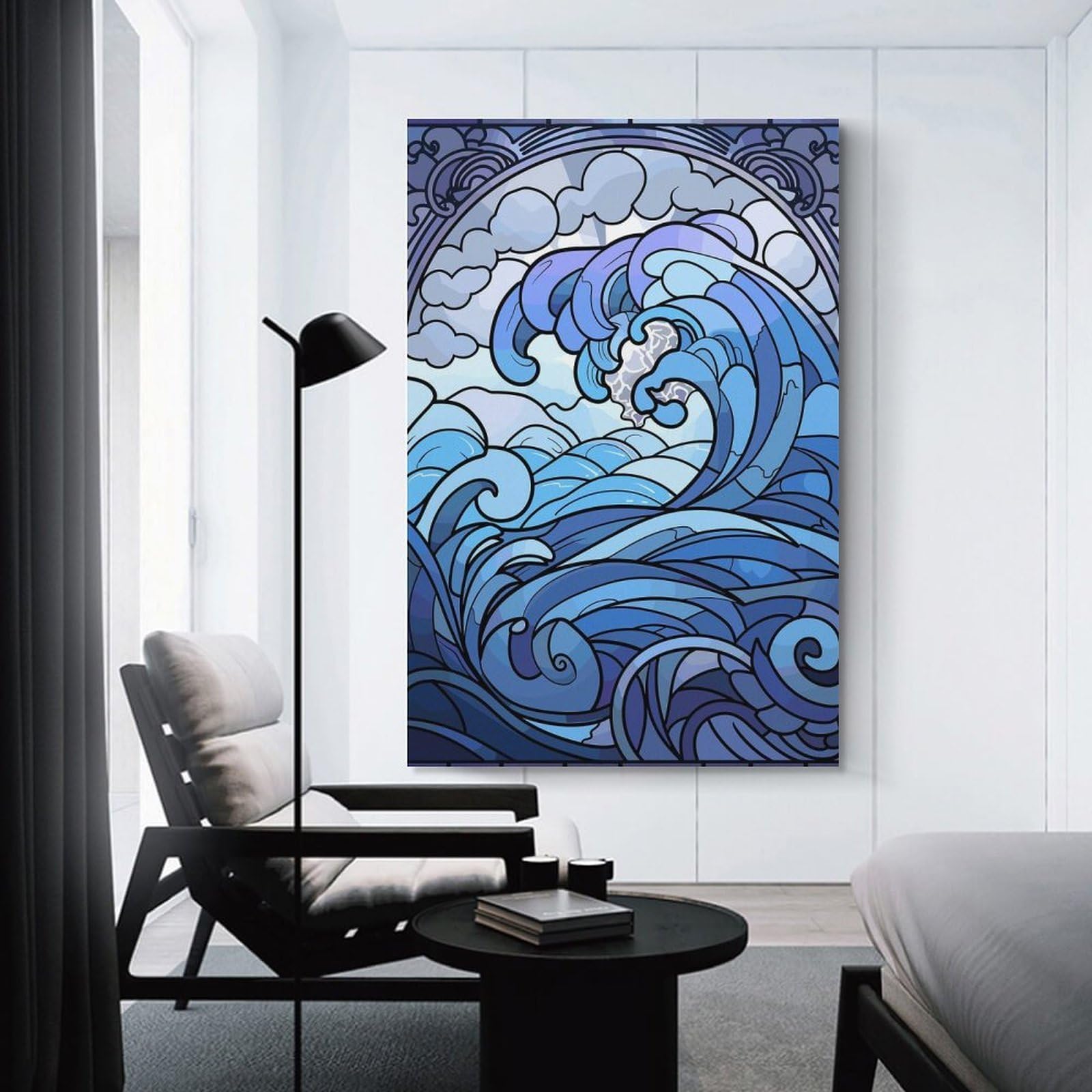 Junmoney Stained Glass Wave Art Hanging Wall Art, 12x18inch(30x45cm), for Bedroom Walls, Guest Spaces Or Lounges, An Easy Wall Refresh for Bedrooms