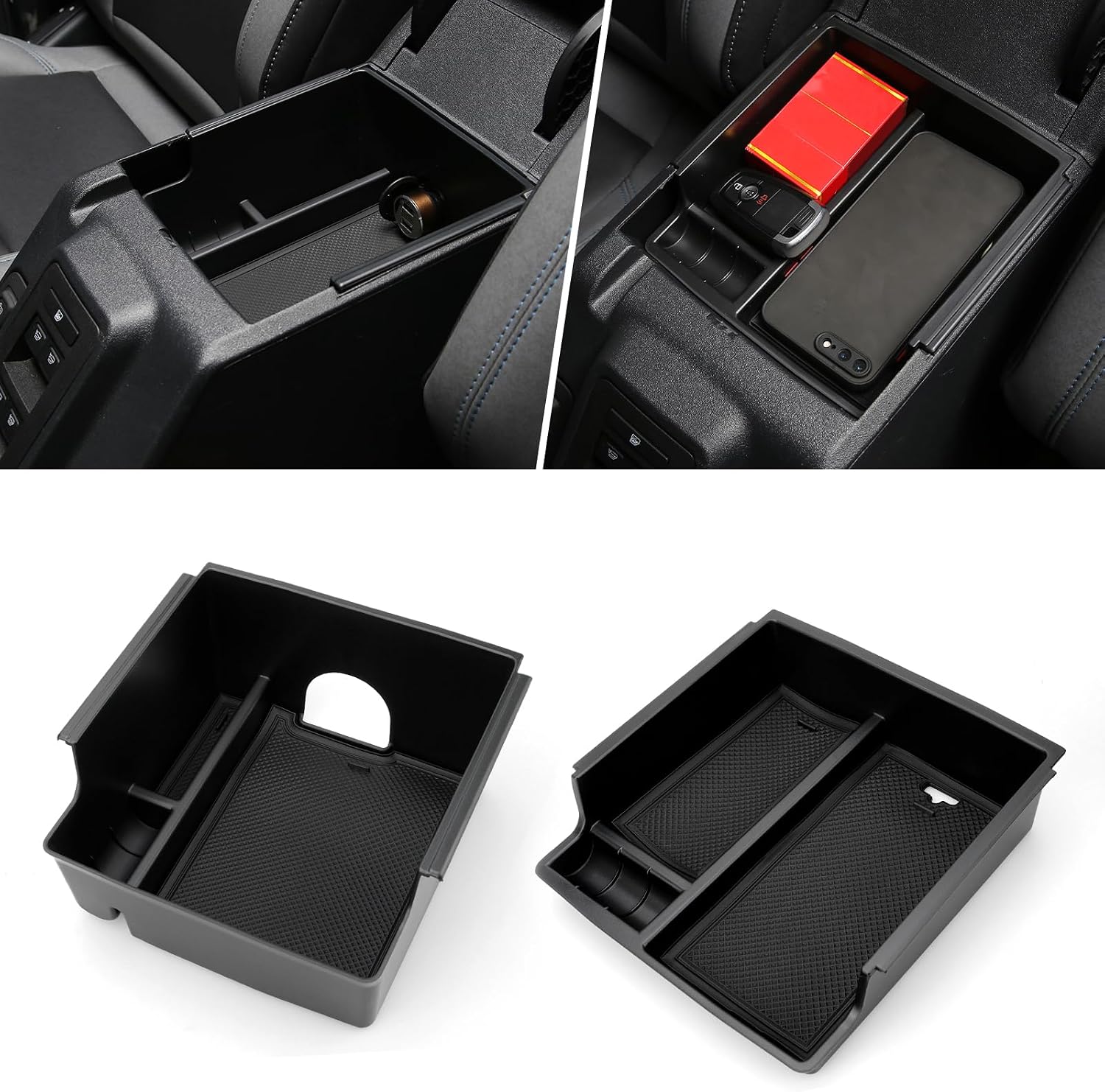 Bestview Center Console Organizer Compatible with Fo-rd Bronco 2021-2024 2/4-Door, Storage Box wiht Non-Slip Mat Black
