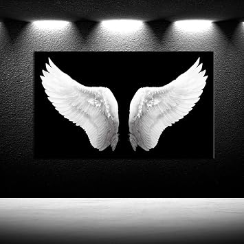iKNOW FOTO Large Black and White Canvas Prints Angel Wings Wall Art Contemporary Art Painting for Living Room Picture Framed Art Work for Walls Home Decoration Ready to Hang Gift 24x40inch