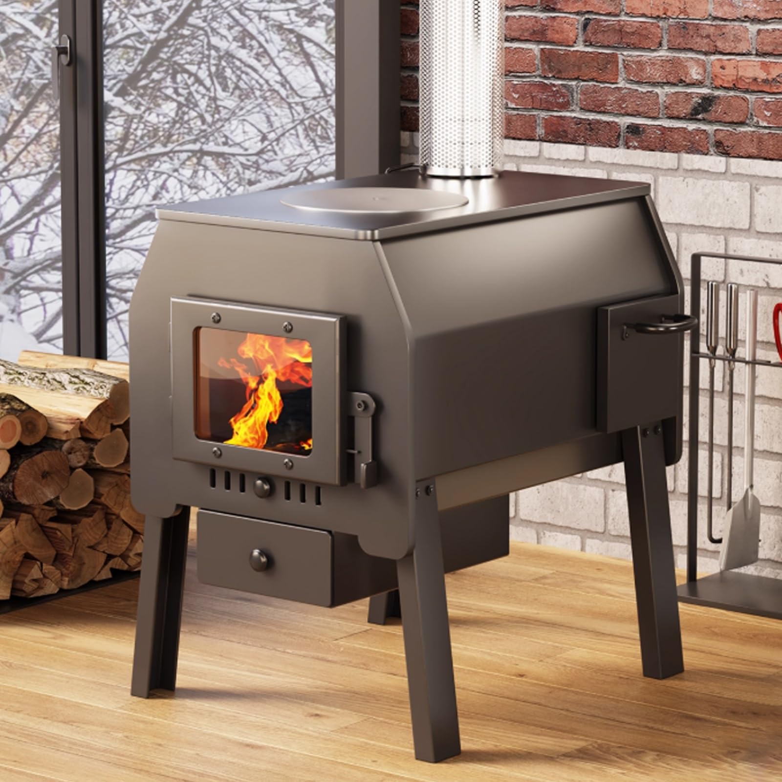 Stufa A Pellet, Cucina Economica A Legna Con Bocchettone Di Riempimento Del Combustibile Rapida Dissipazione Del Calore For Cucinare, Acqua Bollente