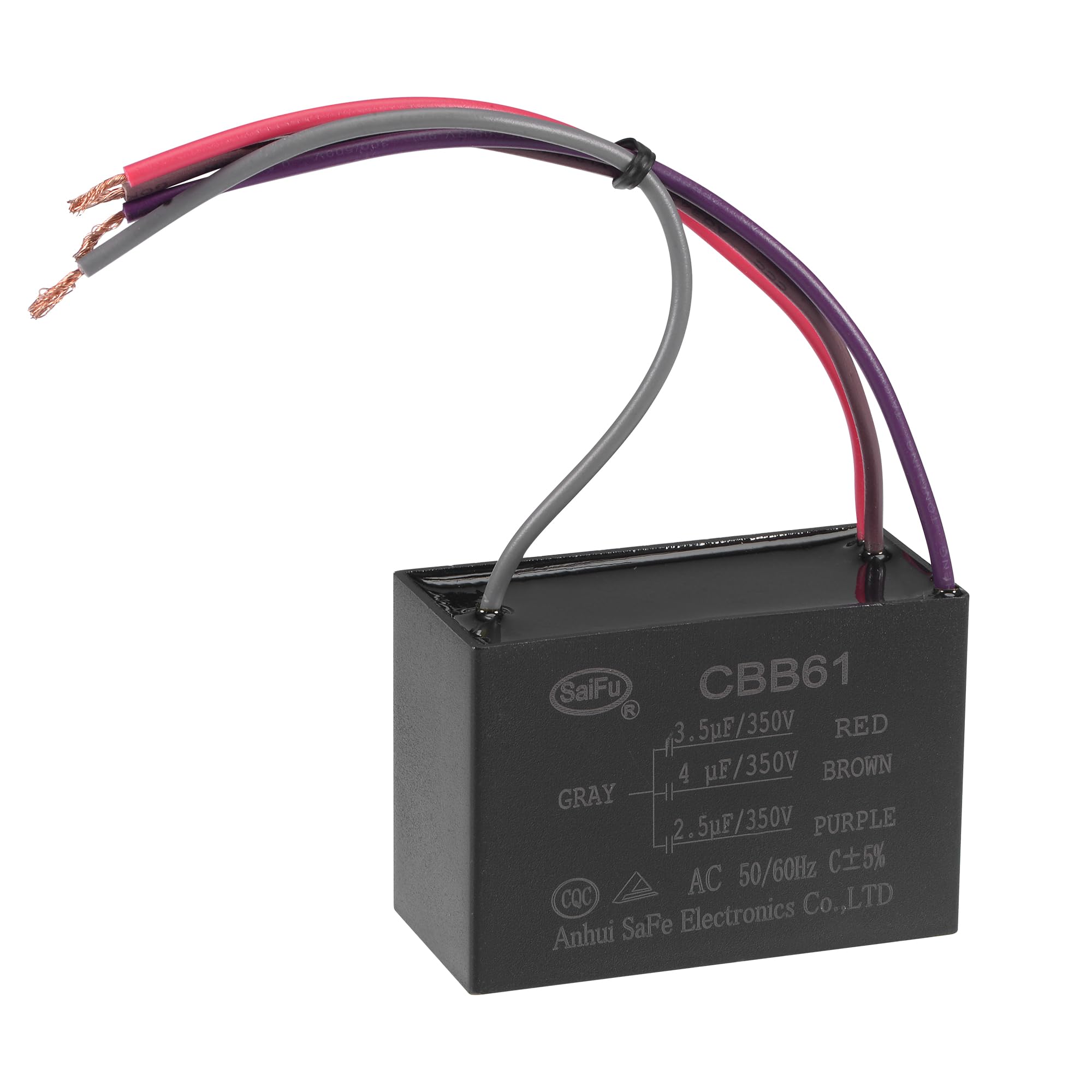 uxcell Ceiling Fan Capacitor CBB61 3.5/4/2.5uF 350V AC 4 Wires Metallized Polypropylene Film Capacitor 58x40x28mm for Electric Fan Pump Motor Generator