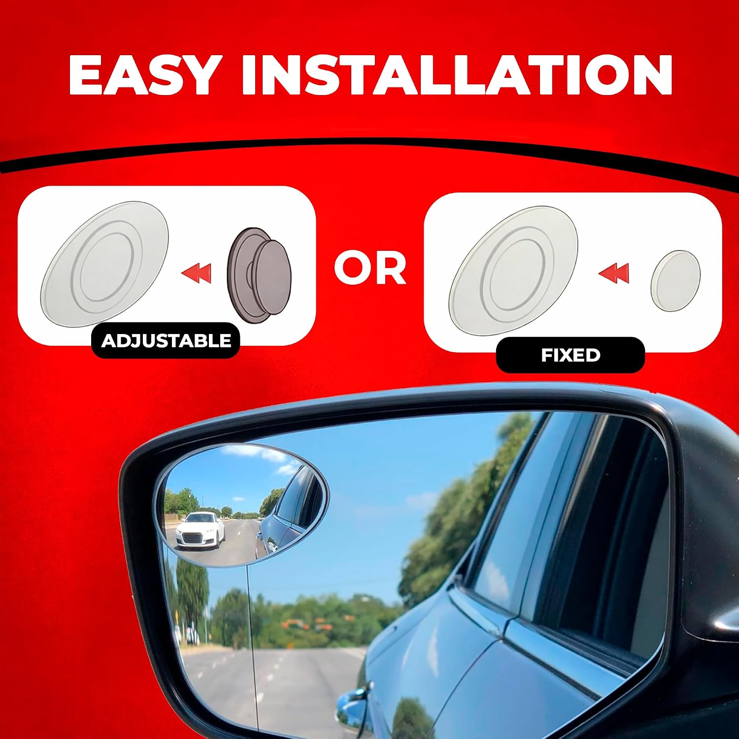 Blind Side Mirrors for the Car - Convex Semi Oval HD Glass, 2-Pack | Rear View Blind Spot Mirror - Adjustable/Fixed - Convex Car Mirror