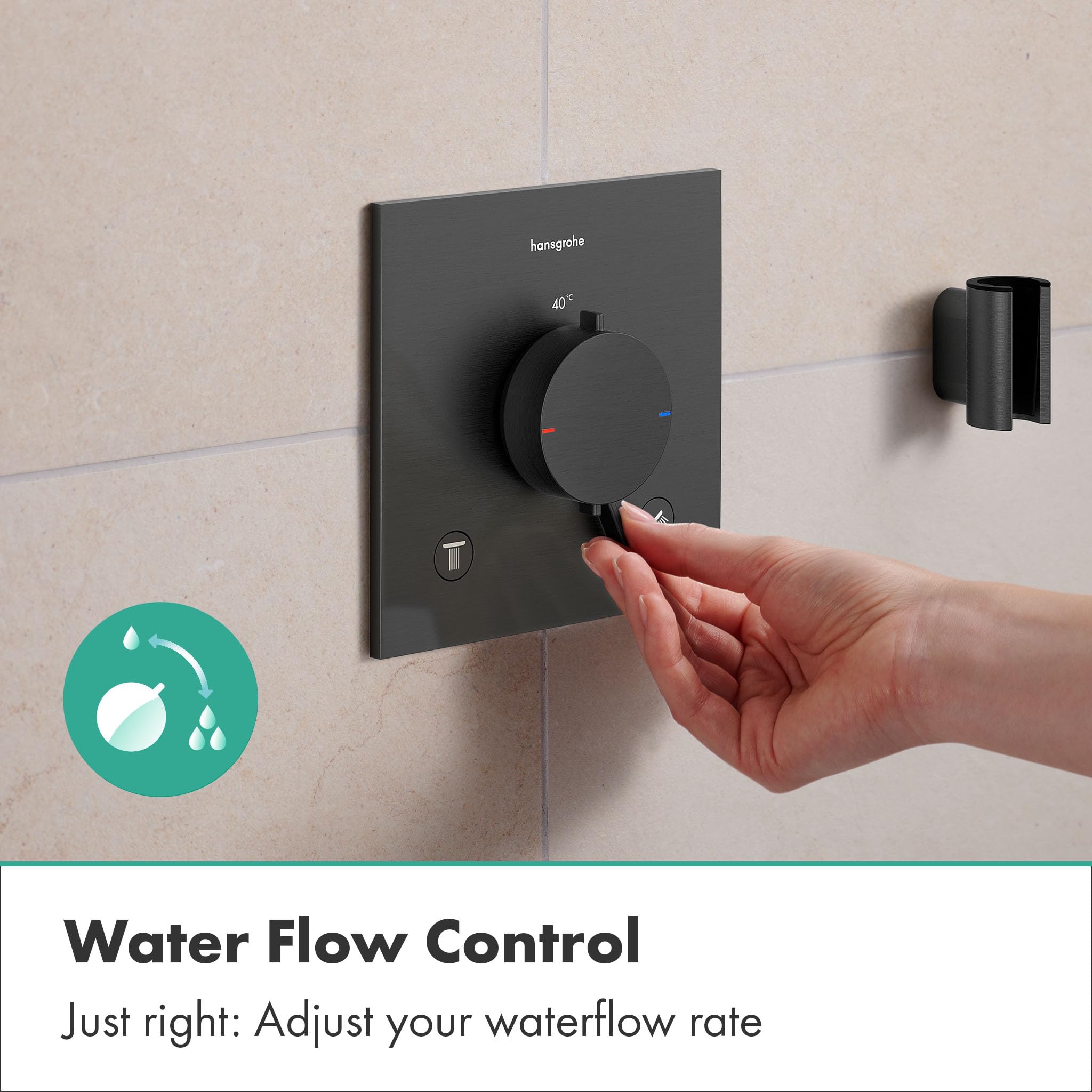 hansgrohe Ecostat Comfort E 33711340 Thermostat de douche, encastré, avec verrouillage de sécurité (SafetyStop) à 40 °C, pour 2 consommateurs, chrome noir brossé