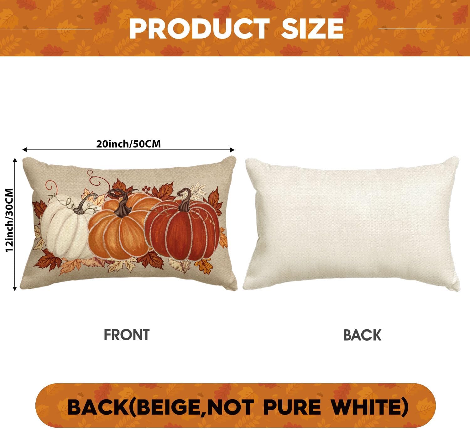 AVOIN colorlife Fall Orange Pumpkin Leaves Throw Pillow Cover 12x20 Inch | Seasonal Autumn Thanksgiving Harvest Decoration for Sofa Couch Farmhouse Living Room Decor