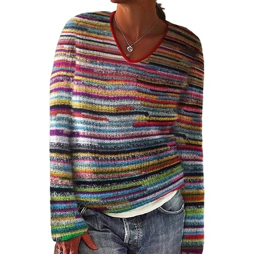 XNC Women's Casual Colorful Retro Knitted Fair Isle Print Sweater