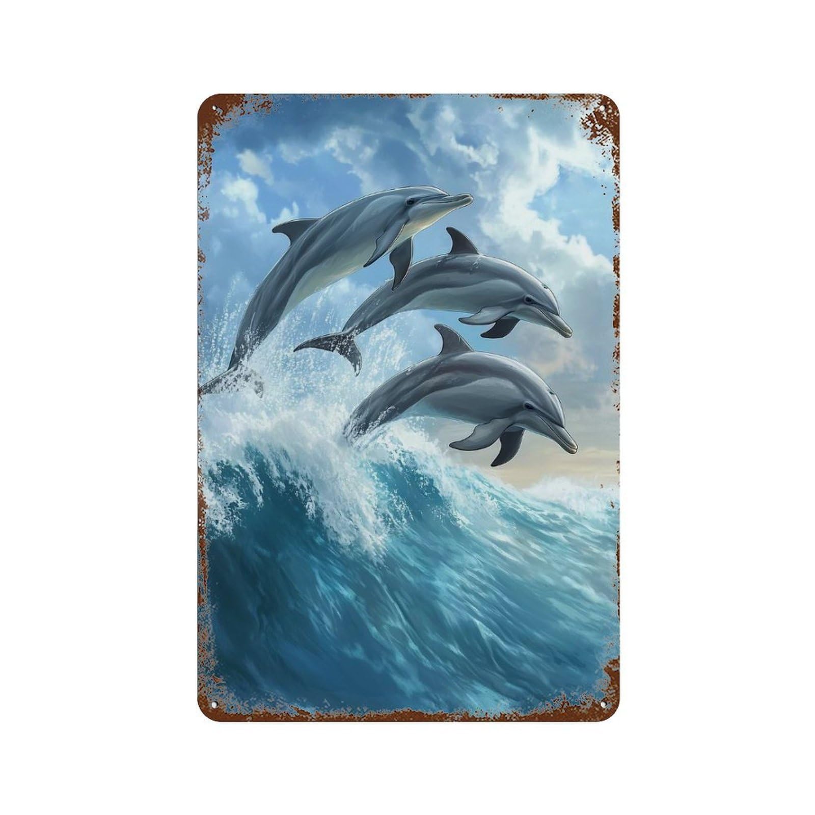 Dolphins Leaping Wave Vintage Metal Tin Sign 11.8"x7.9", Ideal for Shed, Workshop And Garage Wall Decor