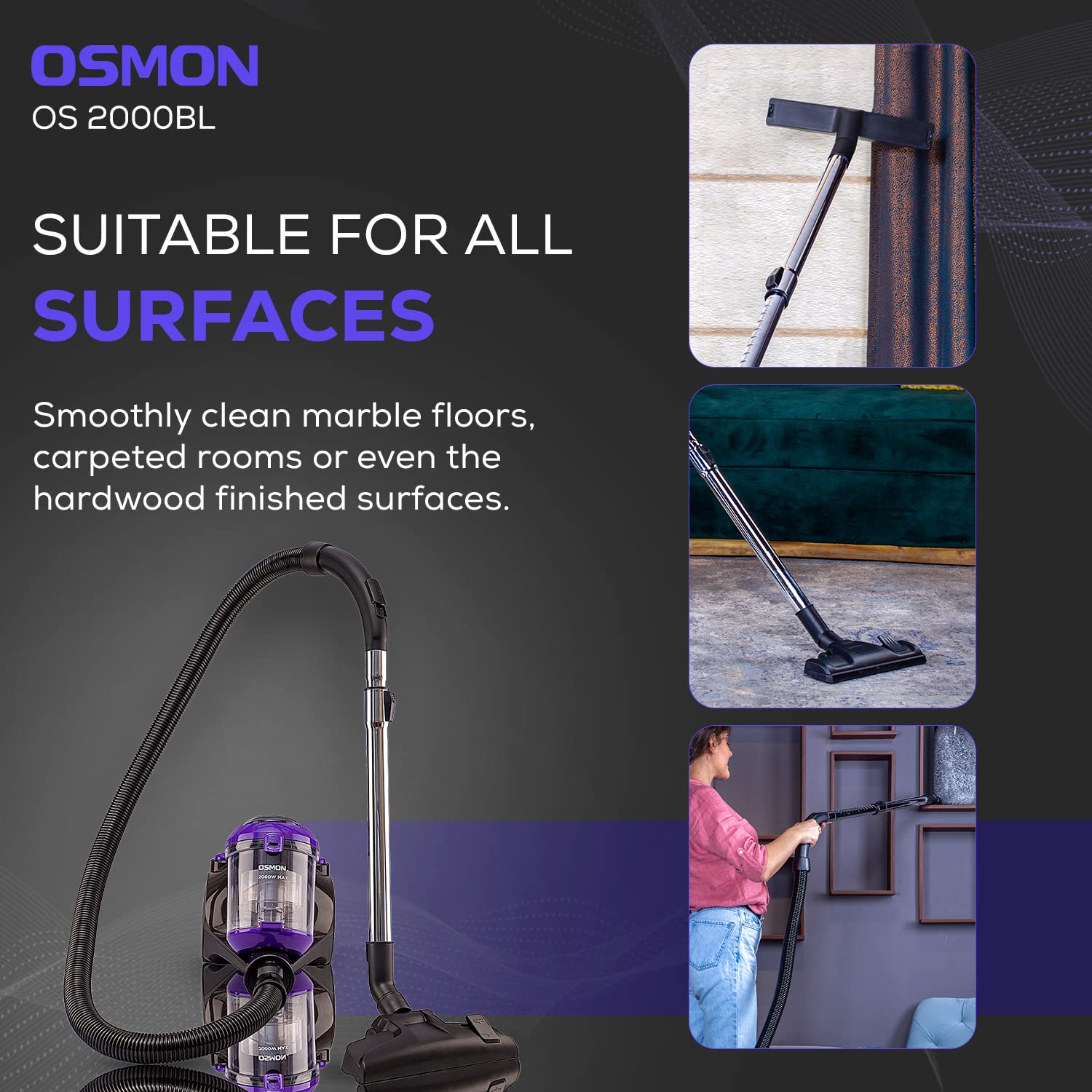 Image highlighting the low noise operation of the OSMON OS 2000BL vacuum cleaner