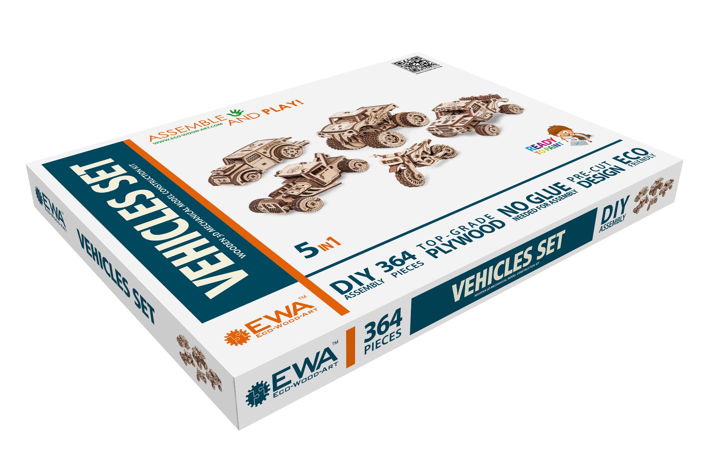 EWA Eco-Wood-Art Vehicles Set 3D Holzpuzzle für Jugendliche und Erwachsene-Mechanisches Transportset Modell-DIY-Bausatz, Selbstmontage, kein Kleber erforderlich-364 Stück, natürlich