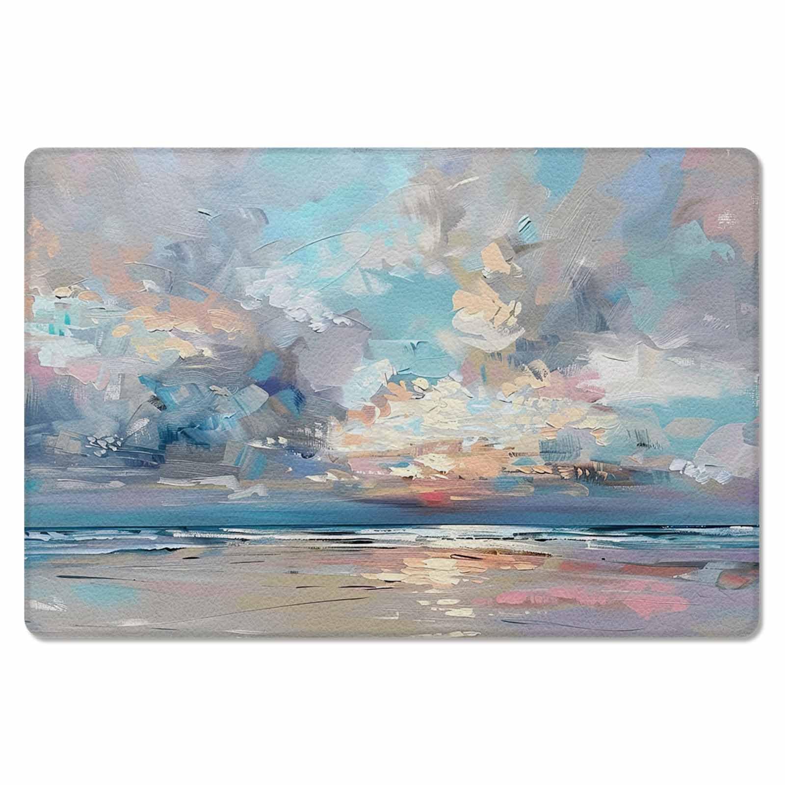 Abstract Coastal Antifatigue Kitchen Bath Door Mat Cushioned Runner Rug,Washable Welcome Floor Sink Mat,Waterproof & Non-Slip Kitchen Standing Doormat,Modern Blue Grey Brown Summer Street Art 20