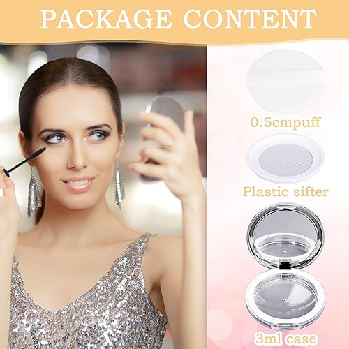 Miniatura 2 de 2 recipientes de polvo sueltos para mujeres y niñas, polvo de cara vacía, contenedor compacto con espejo, estuche de polvo reutilizable vacío