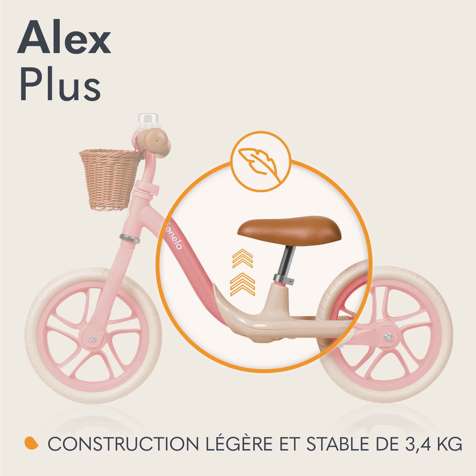 LIONELO ALEX PLUS Bicicleta sin Pedales para Niños hasta 30 kg, a partir de 3 años, Ruedas de Espuma EVA 30,5 cm, Reposapiés Cesta y Ajuste del Asiento y Manillar, Manija Antideslizante, Ligera 3,4 kg