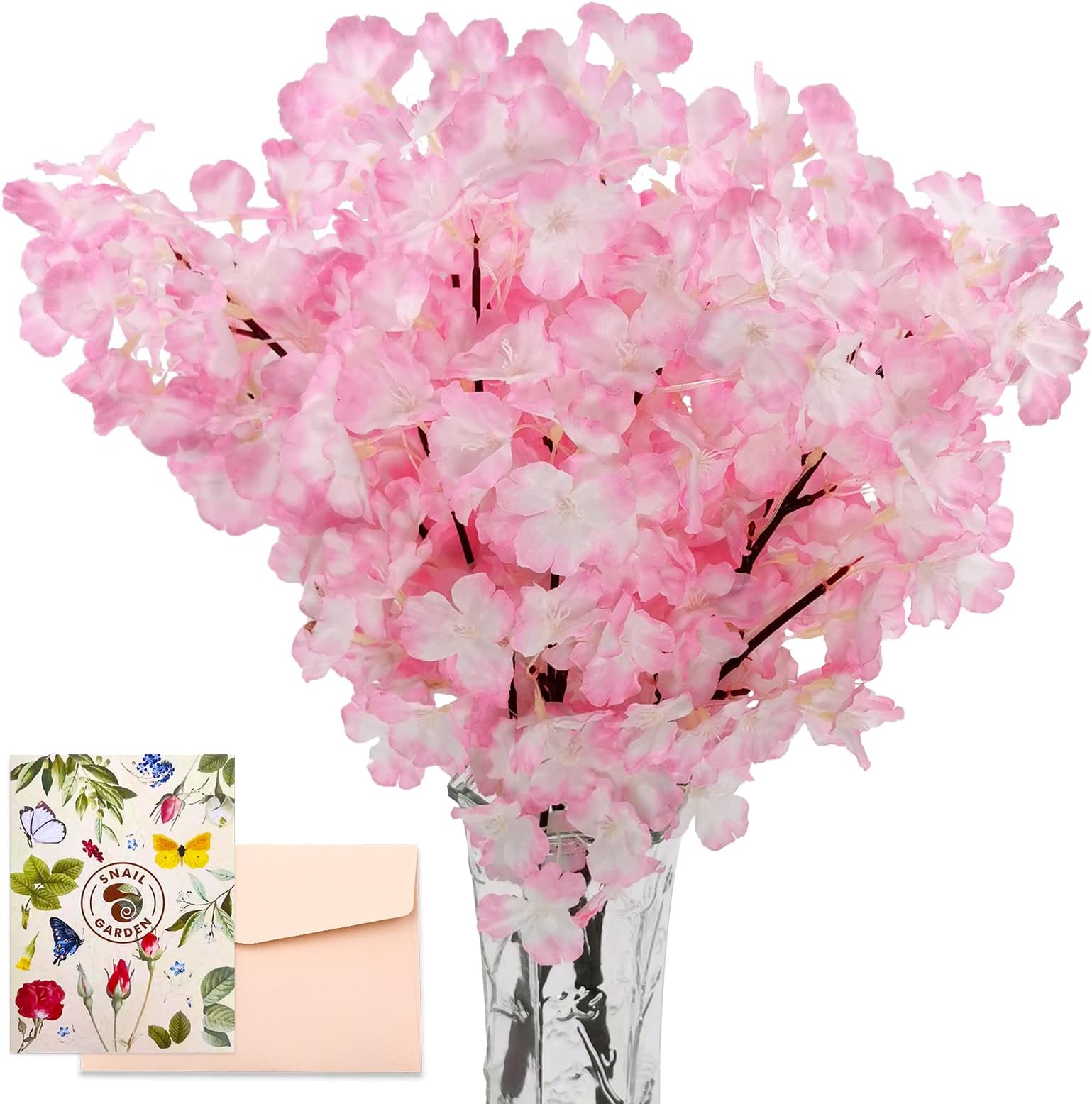 SNAIL GARDEN 2Pack Artificial Cherry Blossom Flowers, 19.7 Inch Silk Cherry Blossom Branches Faux Pink Cherry Blossom Stems Realistic & Lifelike for DIY Garden Home Hotel Wedding Party Decor