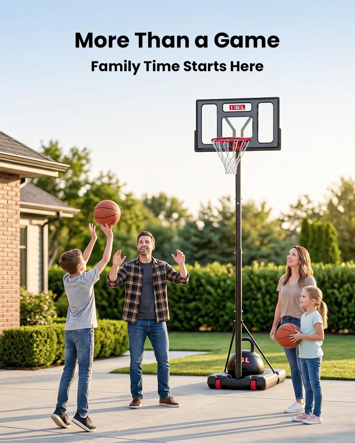 IGL Portable Basketball Hoop, 5.6-10FT Adjustable Basketball Goal System, 40/44 Inch Outdoor Basketball Hoop & Goals for Kids, Youth, and Adults in The Backyard, Driveway with PC Backboard