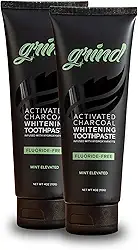 Grind Pasta de dente de hidroxiapatita sem flúor, teobromina, carvão ativado, clareamento, recomendado por dentistas, natural, feito nos EUA, 113 g, pacote com 2
