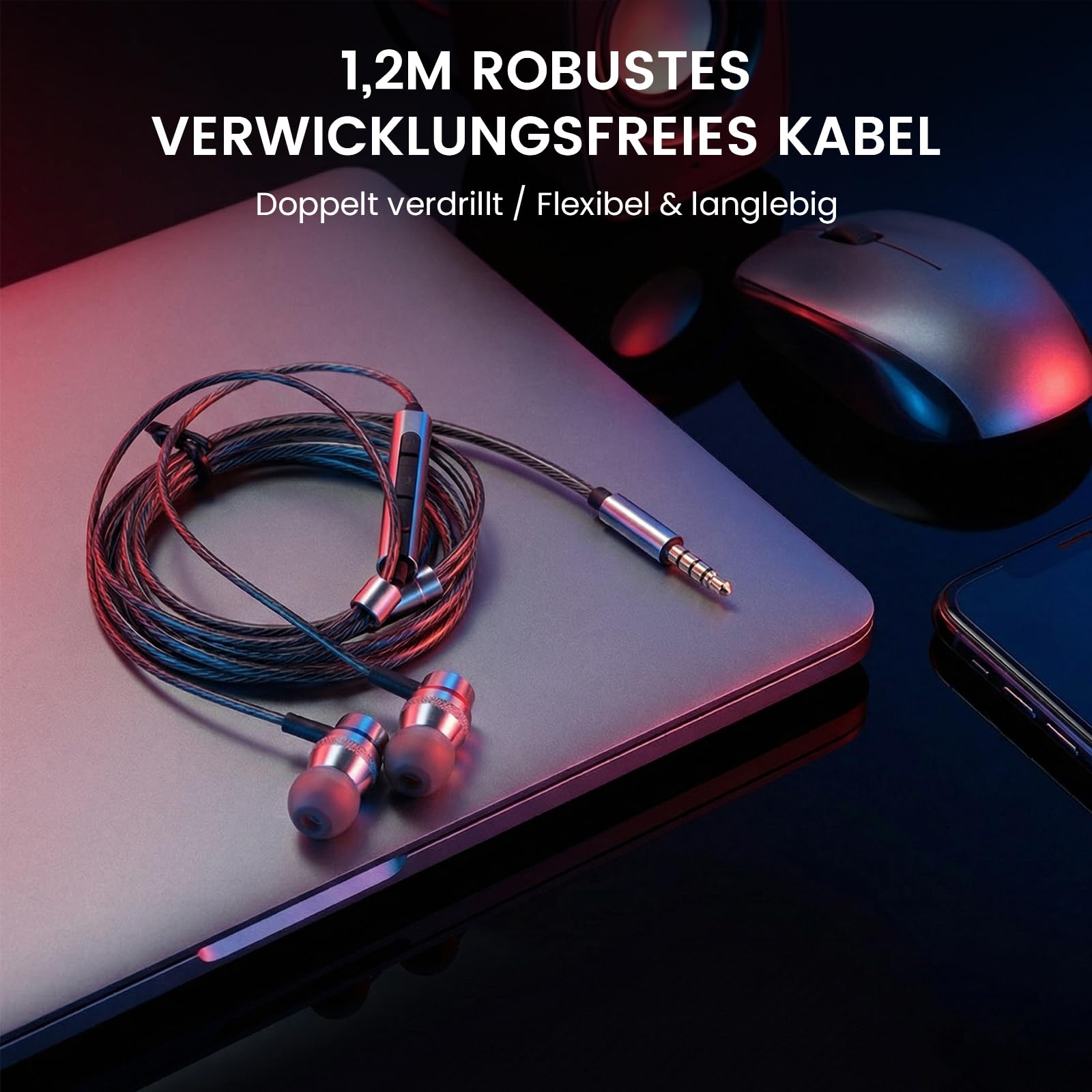 HIFI WALKER HiFi In-Ear Kopfhörer mit Mikrofon, 3,5 mm Kabelkopfhörer mit In-Line-Steuerung, 9,2 mm Dynamiktreiber, Aluminium-Gehäuse für Smartphone, Laptop, PC und Tablet