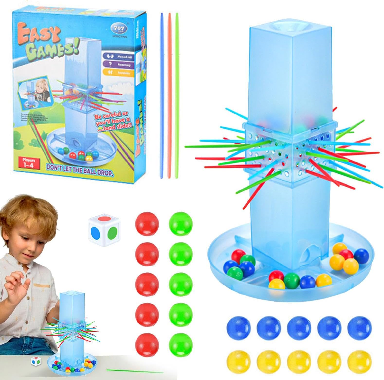 balderdash Children's Stick Pulling Game - Sticks Pull Game - Fast Fun For 2 To 4 Players Game, Balanced Parent-child Interactive Party Early Education Drop Beads Toy, Exercise Hand-eye Coordination