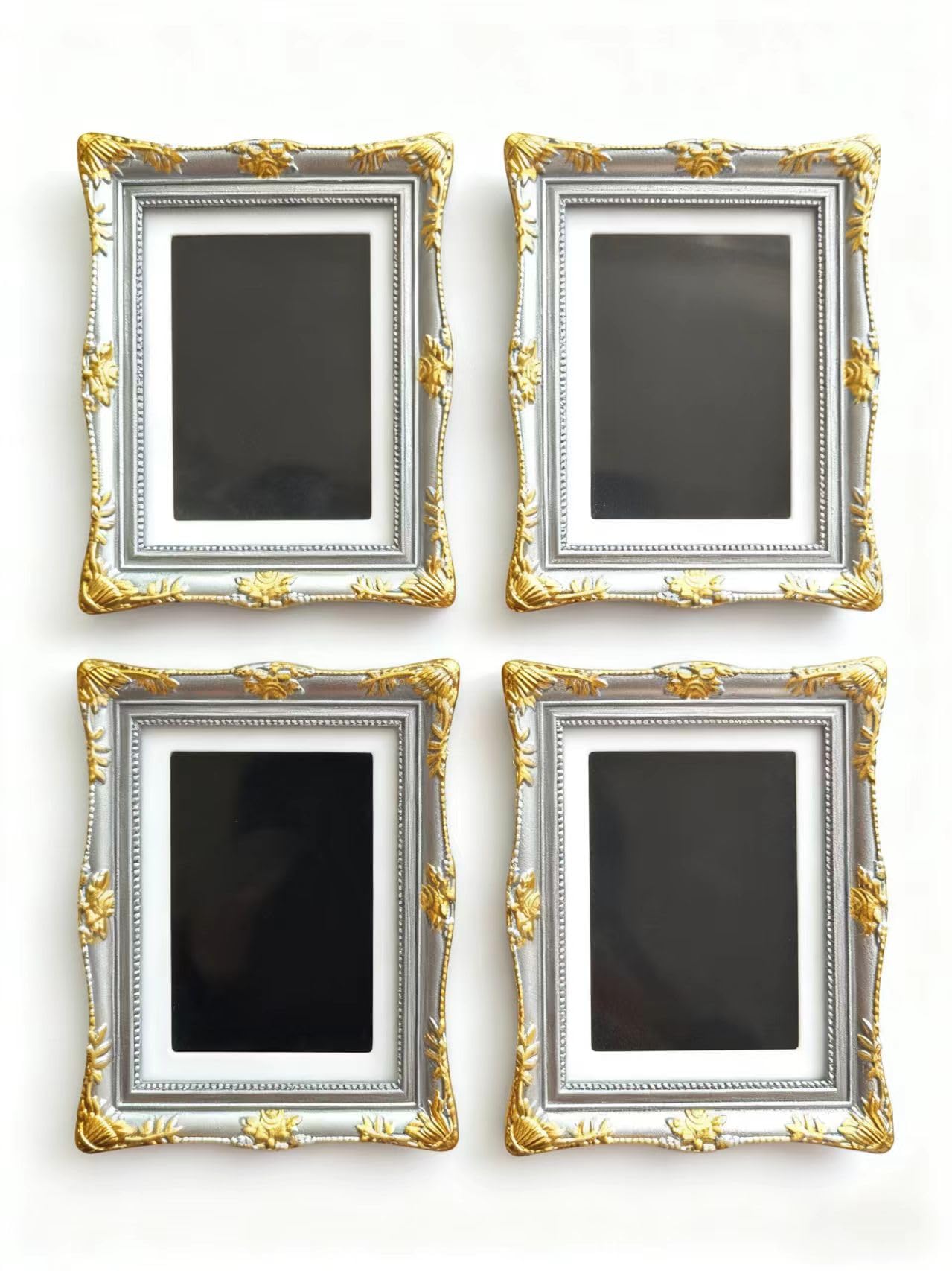Fridge Refrigerator Magnets Picture Frames, Vintage Style Open the Back Cover and Directly Insert For Photos, Paintings, DIY Specimens, Etc. It Can Placed On the Table,Stuck on Fridge (4, Silver)