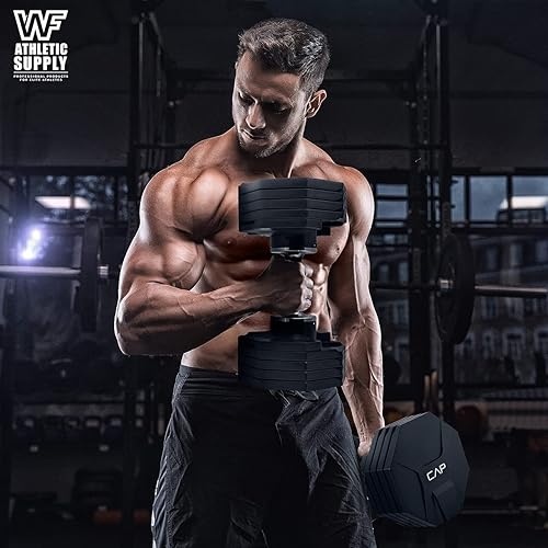 Miniatura 7 de WF Athletic Supply Mancuerna ajustable con mango giratorio antideslizante y bandeja para mancuernas, selección de pesas rápida, adecuada para