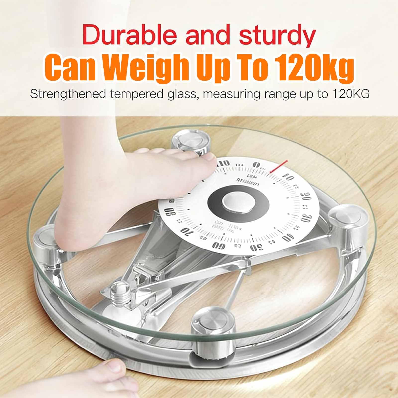 Analogowa Waga Łazienkowa Do Pomiaru Masy Ciała, Do 120 Kg, Powierzchnia Ze Szkła Hartowanego | Mechaniczna Waga Łazienkowa, Nie Wymaga Baterii, Bardzo Duże Cyfry, Prosta Kalibracja