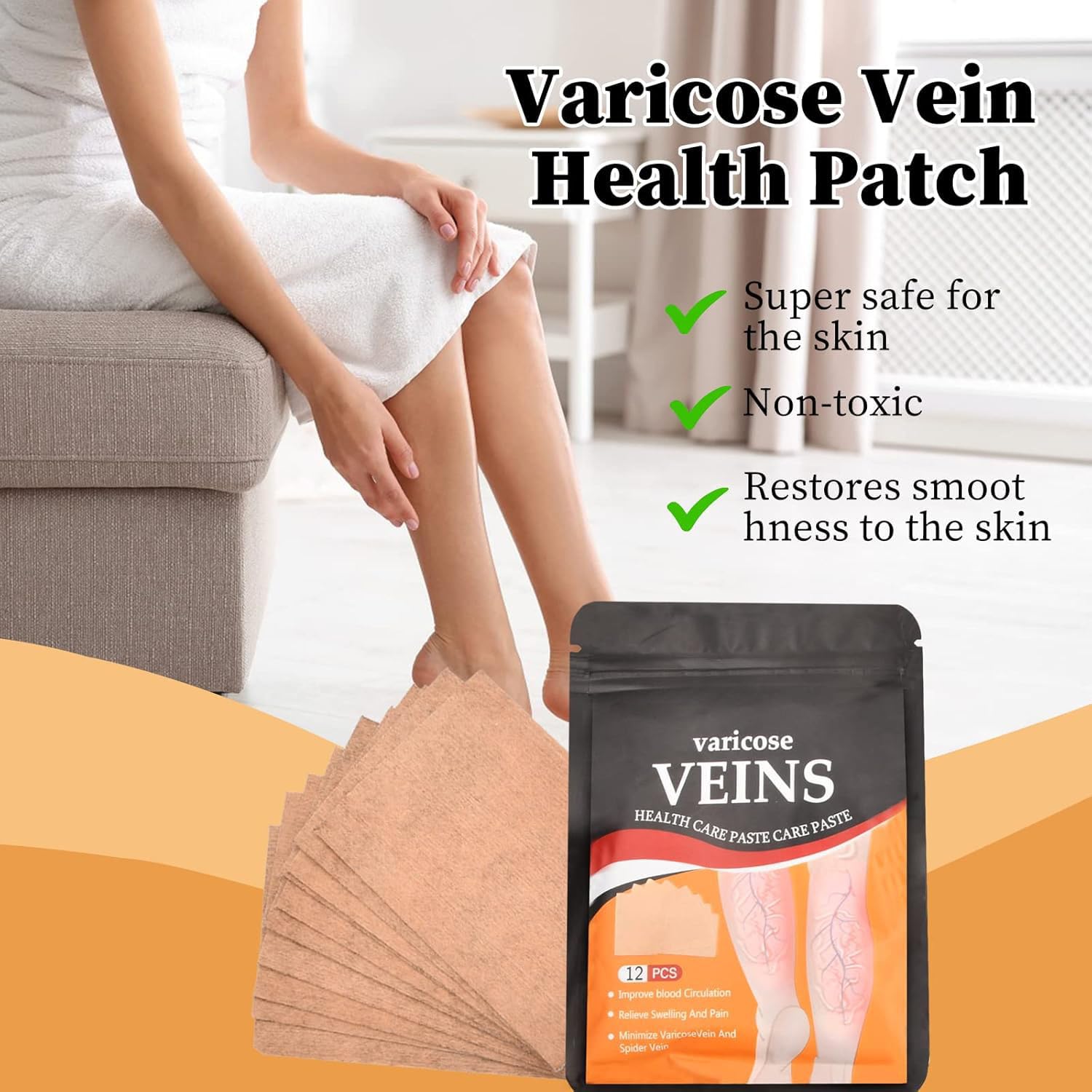 Kurkuma Krampfadern Patches, Krampfadern Patch Linderung, natürliche Linderung von Krampfadern in Beinen und Spinnen, stärkt die Kapillargesundheit und verbessert die Durchblutung (3 Box)