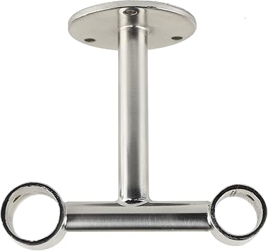 Urbanest Double Ceiling Bracket for Curtains, Fits 1-inch Front and 3/4-inch Back Rod, Brushed Steel