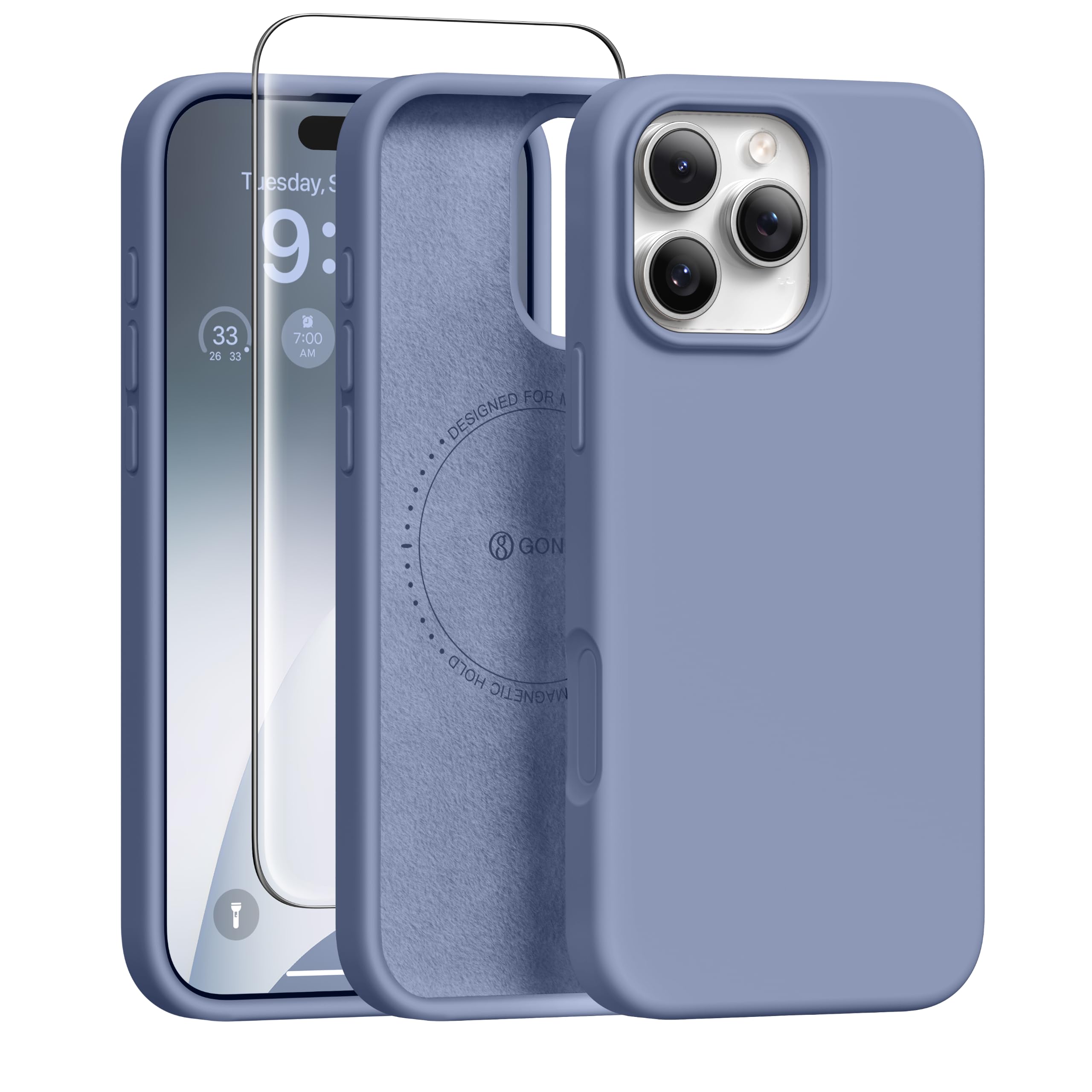 GONEZ Magnetic for iPhone 16 Pro Max Case, Silicone Cover Lavender Gray
