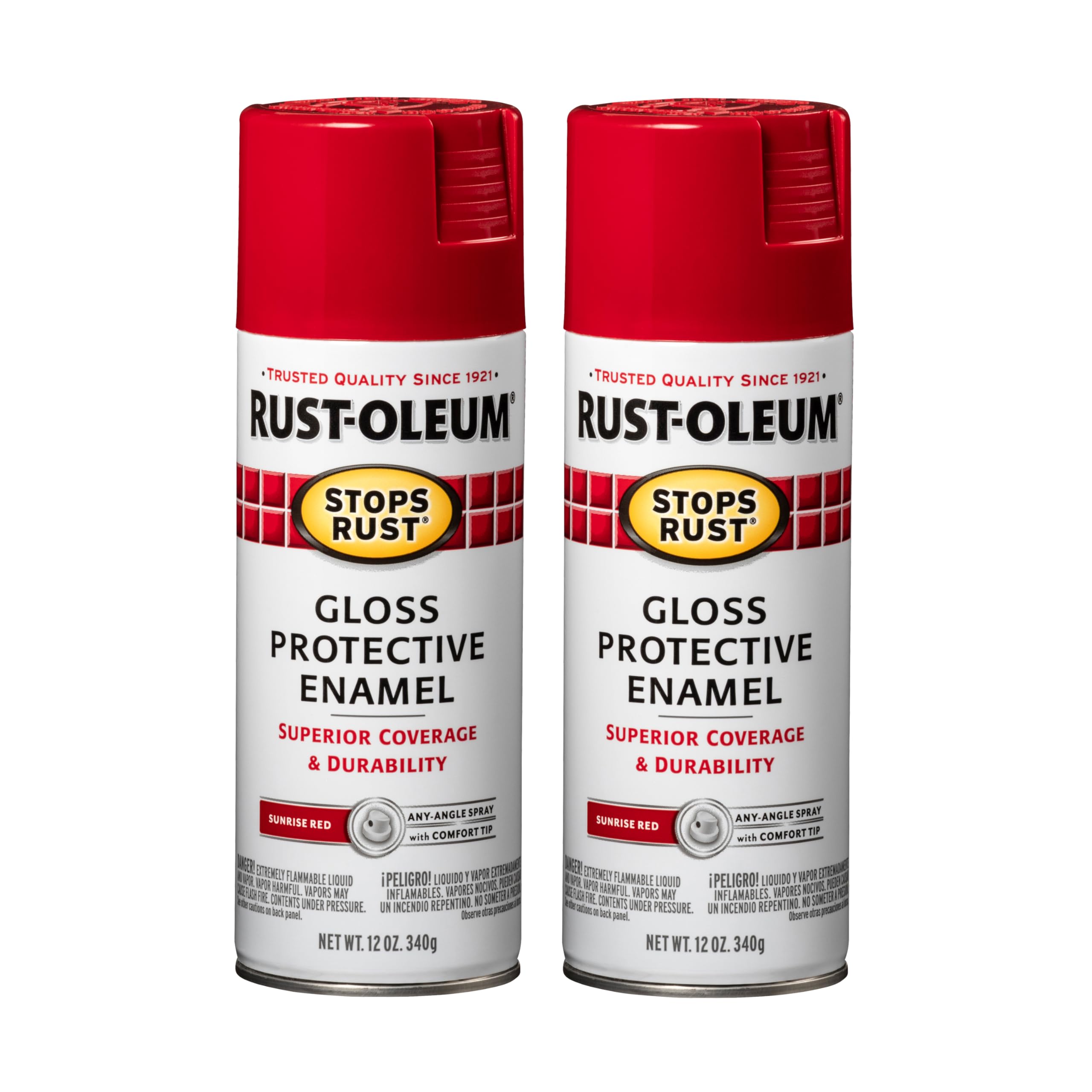 Rust-Oleum Stops Rust Spray Paint, Gloss Red Sunrise | Rust Resistant, Indoor and Outdoor Durability, Beautiful Finish on Metal, Wood and More, Sprays from Any Angle, 2 Pack