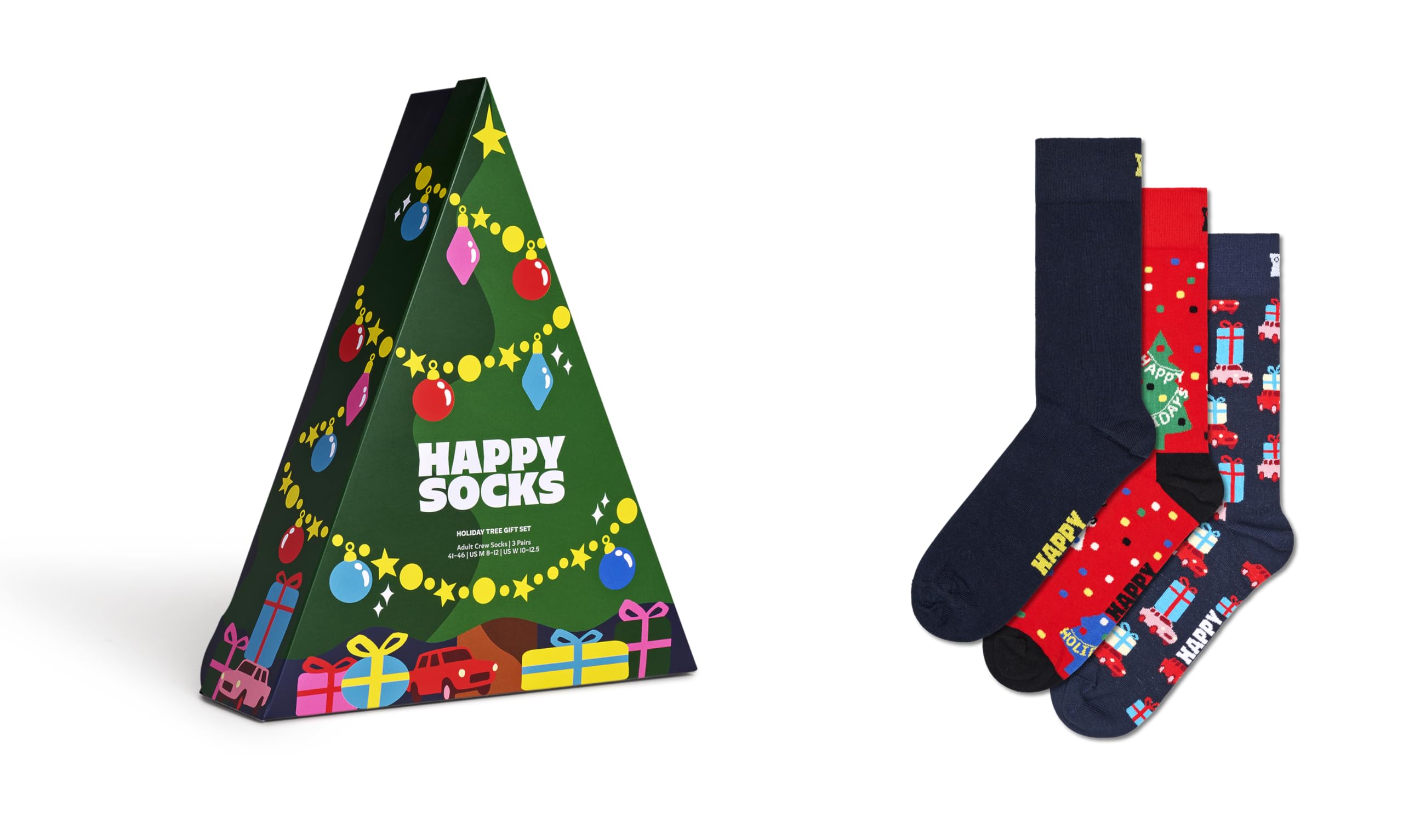 Happy Socks Christmas 'Holiday Tree' Gift Set-3 Pack Calzini, Verde, 7-11 (Pacco da 3) Unisex-Adulto