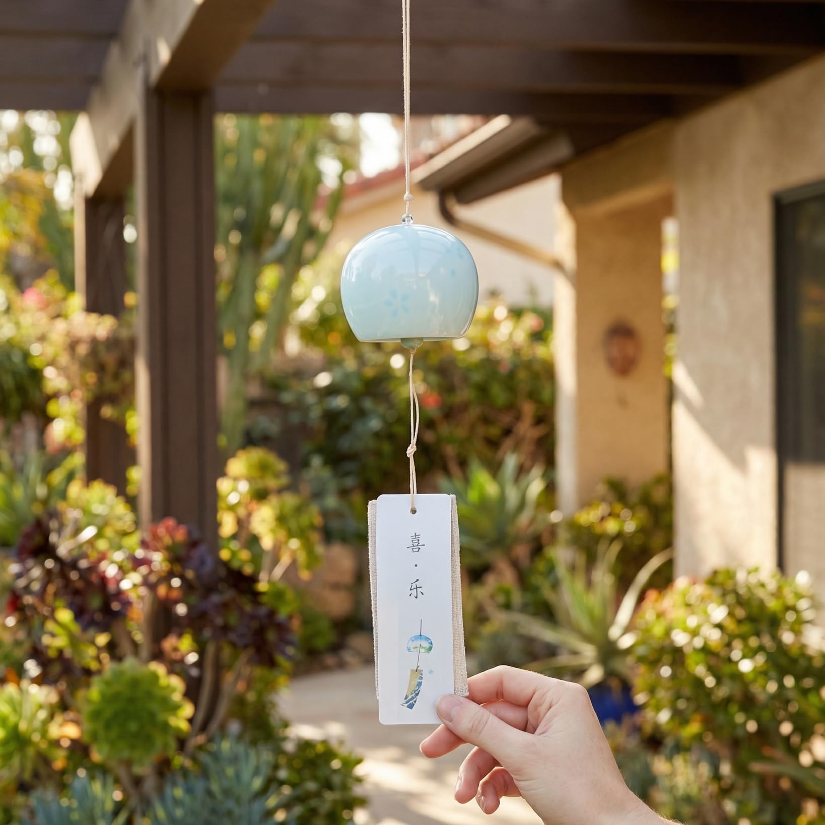 Hemobllo 1 campana japonesa de viento colgante de cerámica para decoración, campana de viento rezando, color azul