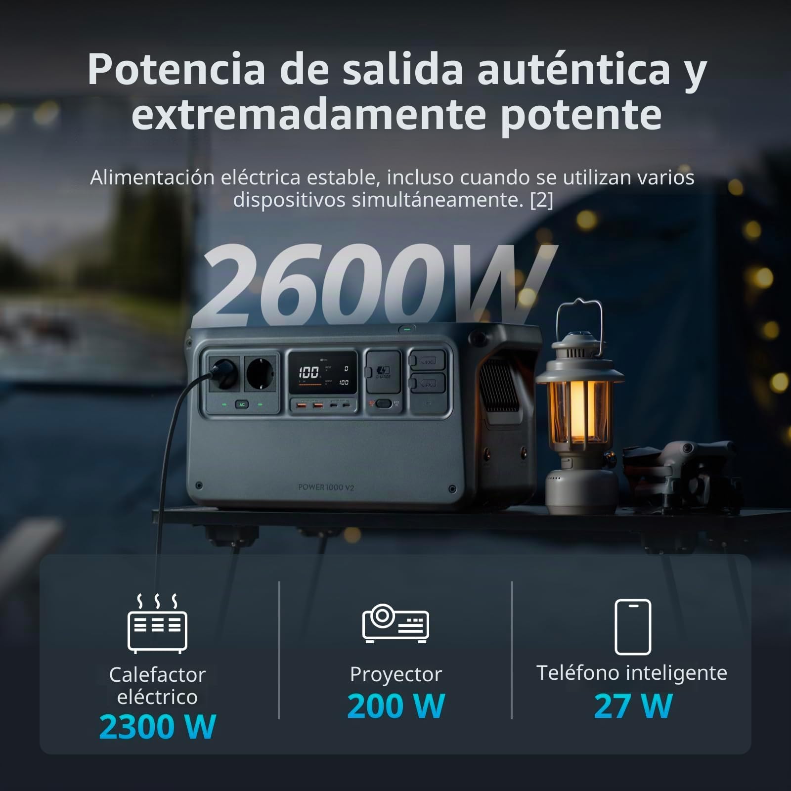 DJI Power 1000 V2 Estación de Energía Portátil 1024Wh, 2600W, Carga Rápida 37 Min, Batería LiFePO4