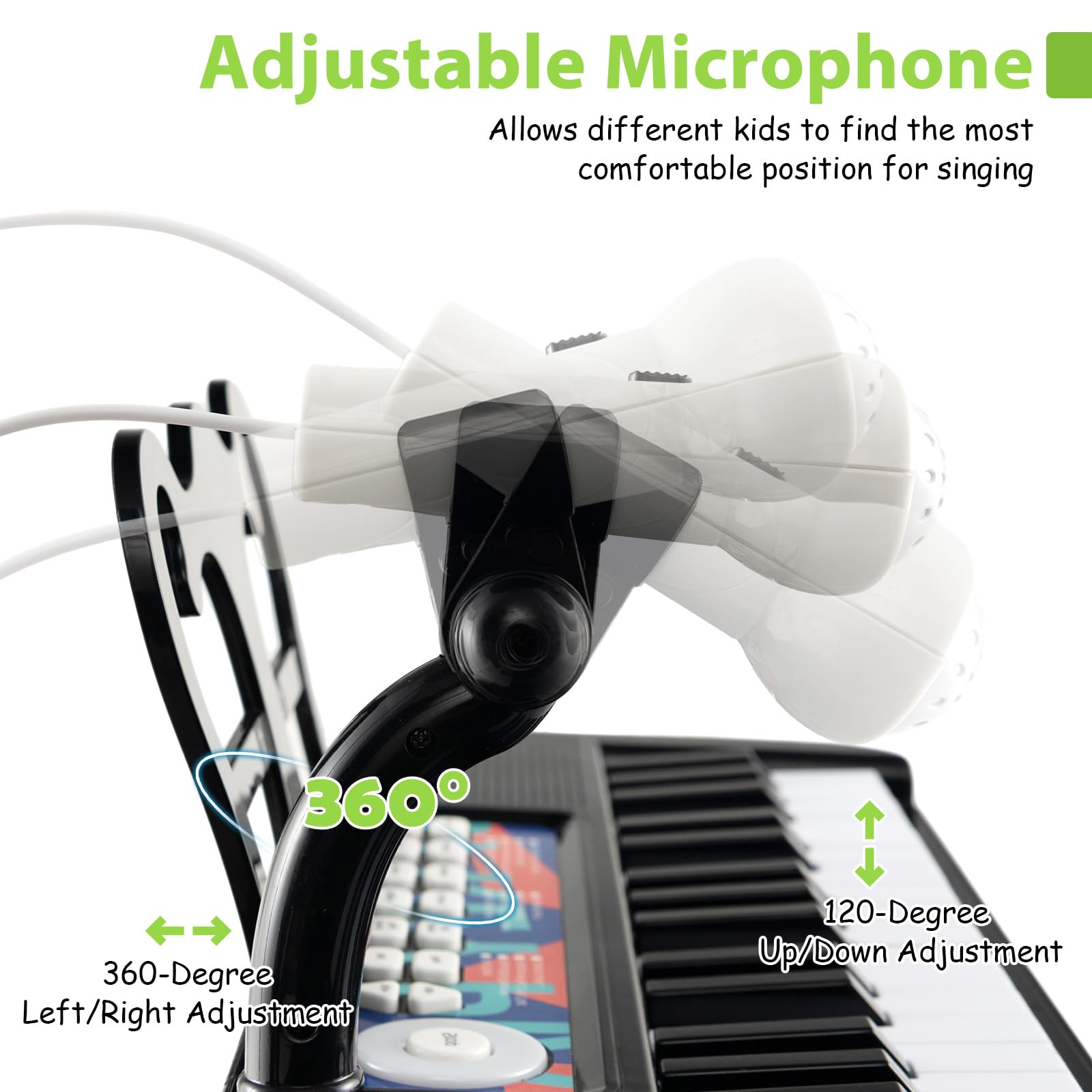 KOMFOTTEU Pianola Bambini Musicale Tastiera, Tastiera Digitale a 37 Tasti, Mini Tastiera con Effetti Luminosi e Microfono, Strumenti Musicali con Sgabello, 22 Battiti/4 Toni/4 Ritmi (Nero)