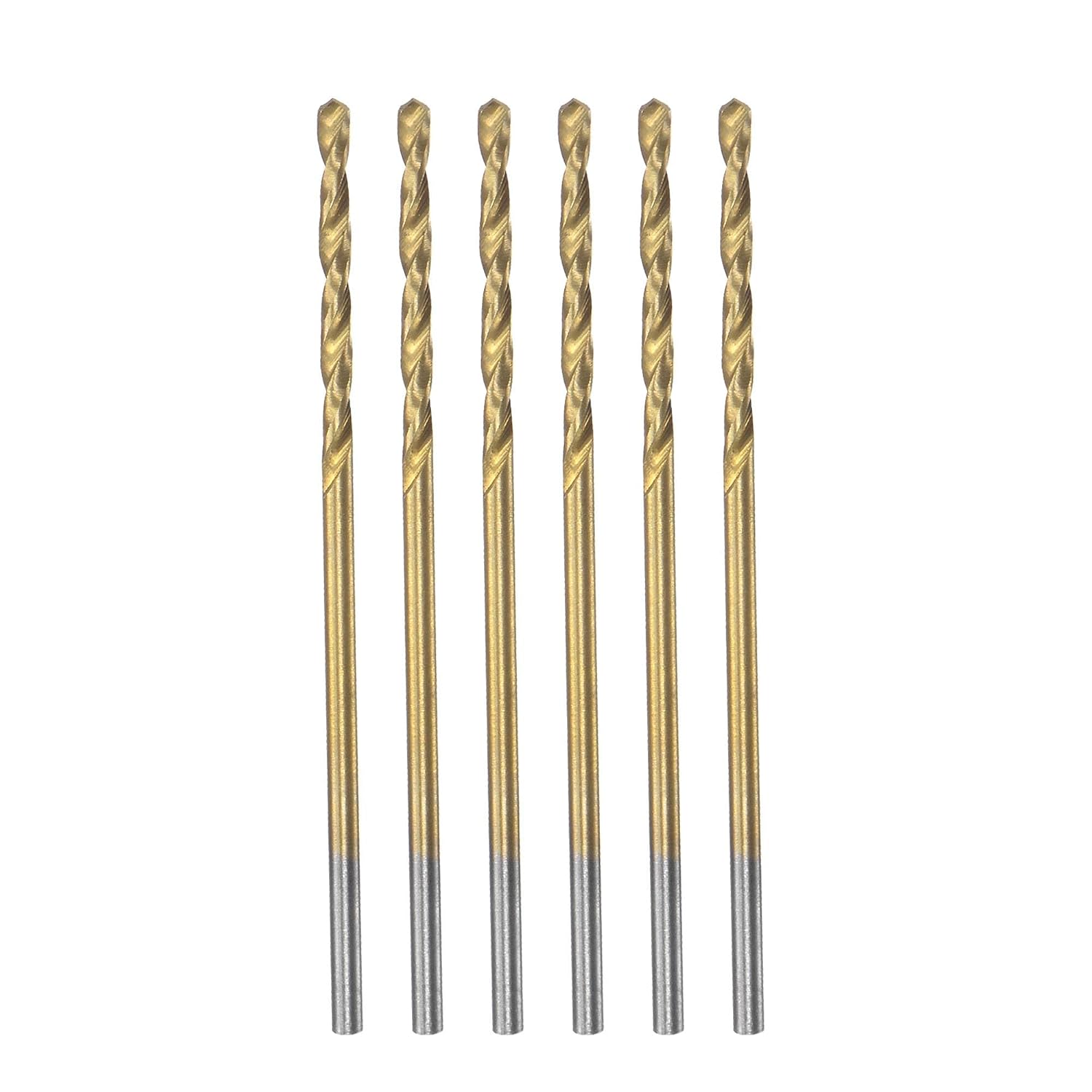 uxcell High Speed Steel Straight Shank Twist Drill Bit Fully Ground Titanium Coated 1.9mm Drill Diameter 46mm Total Length 21mm Drill Bit Length 6 Pcs