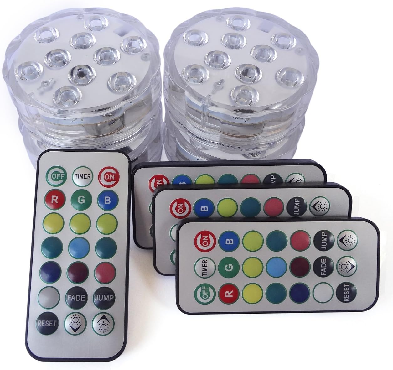 Tripop RGB Color Changing LED Light, 13 Colors 2 Modes Dimmable Submersible Lights with Remote and Timer (4 Pack)