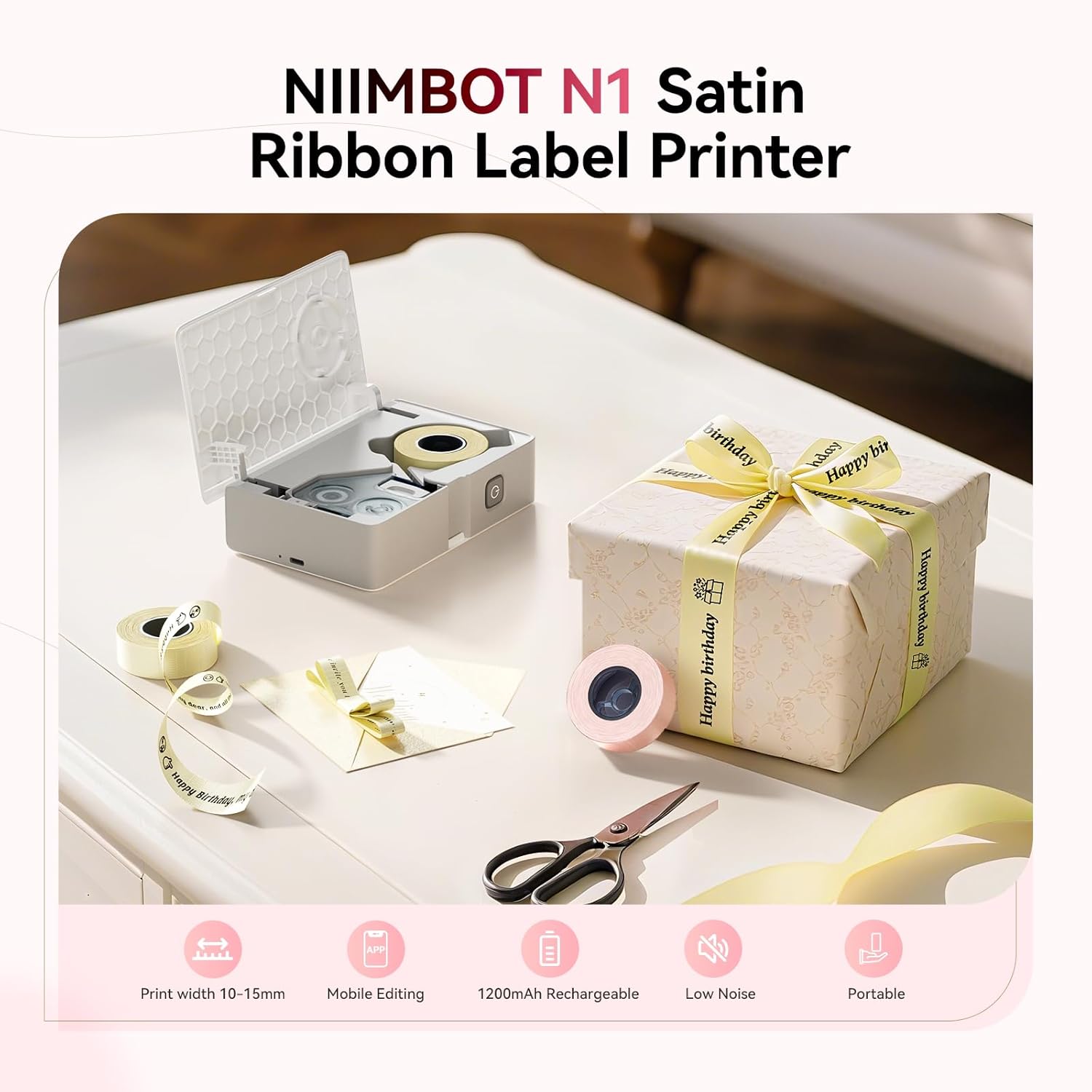 NIIMBOT N1 Ribbon & Tape Printer, Portable Label Maker Machine with Tape, Bluetooth Thermal Transfer Label Printer with Multiple Templates for Gift Wrapping, Wedding, Craft Work, Home Organization - Image 2