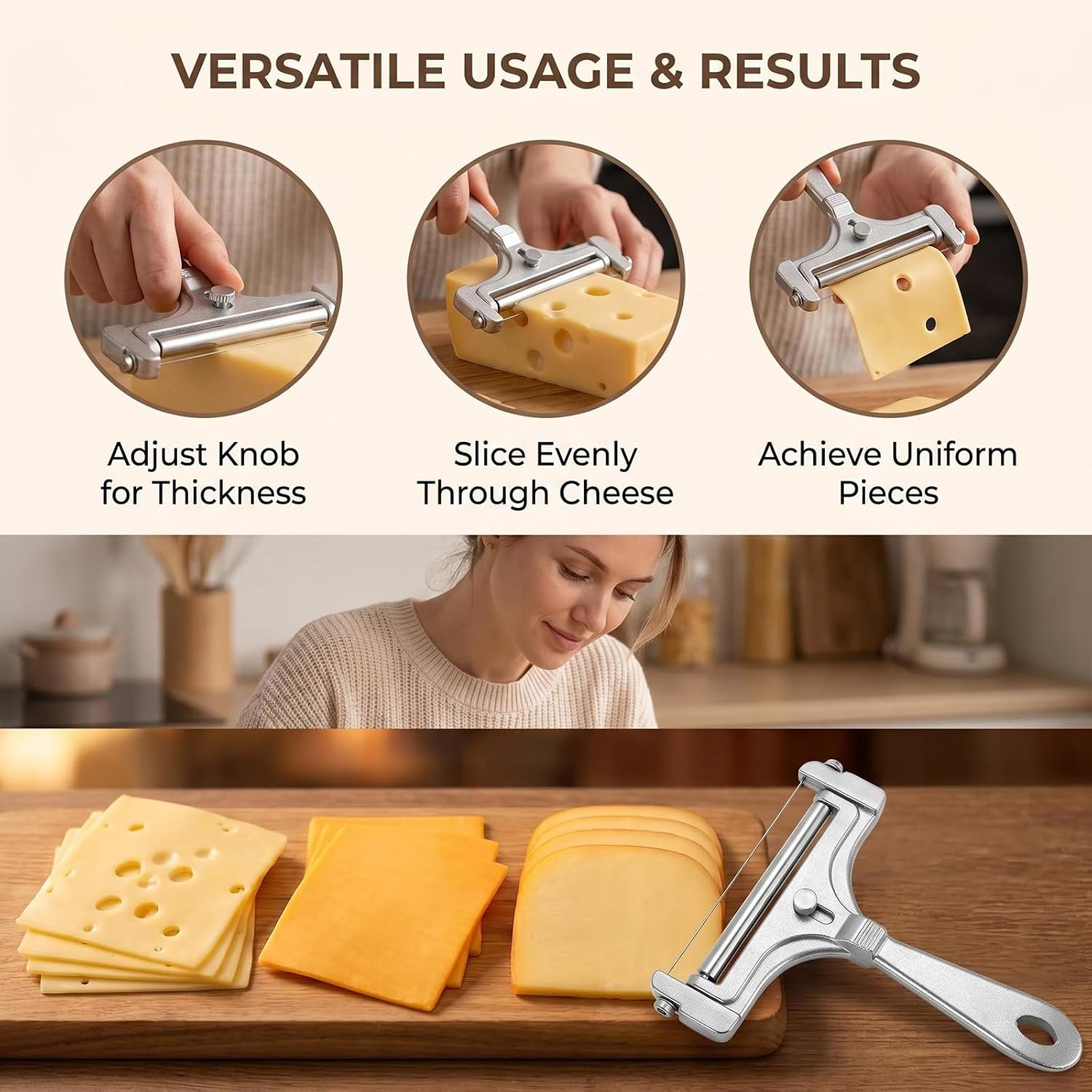 Stainless Steel Wire Cheese Slicer with 4 Extra Wires & Wrench