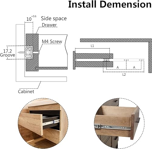 Miniatura 5 de Diapositivas de cajones de 15.7 pulgadas, rieles de metal para cajones pequeños, rodamiento de bolas, riel deslizante bidireccional, paquete de 2