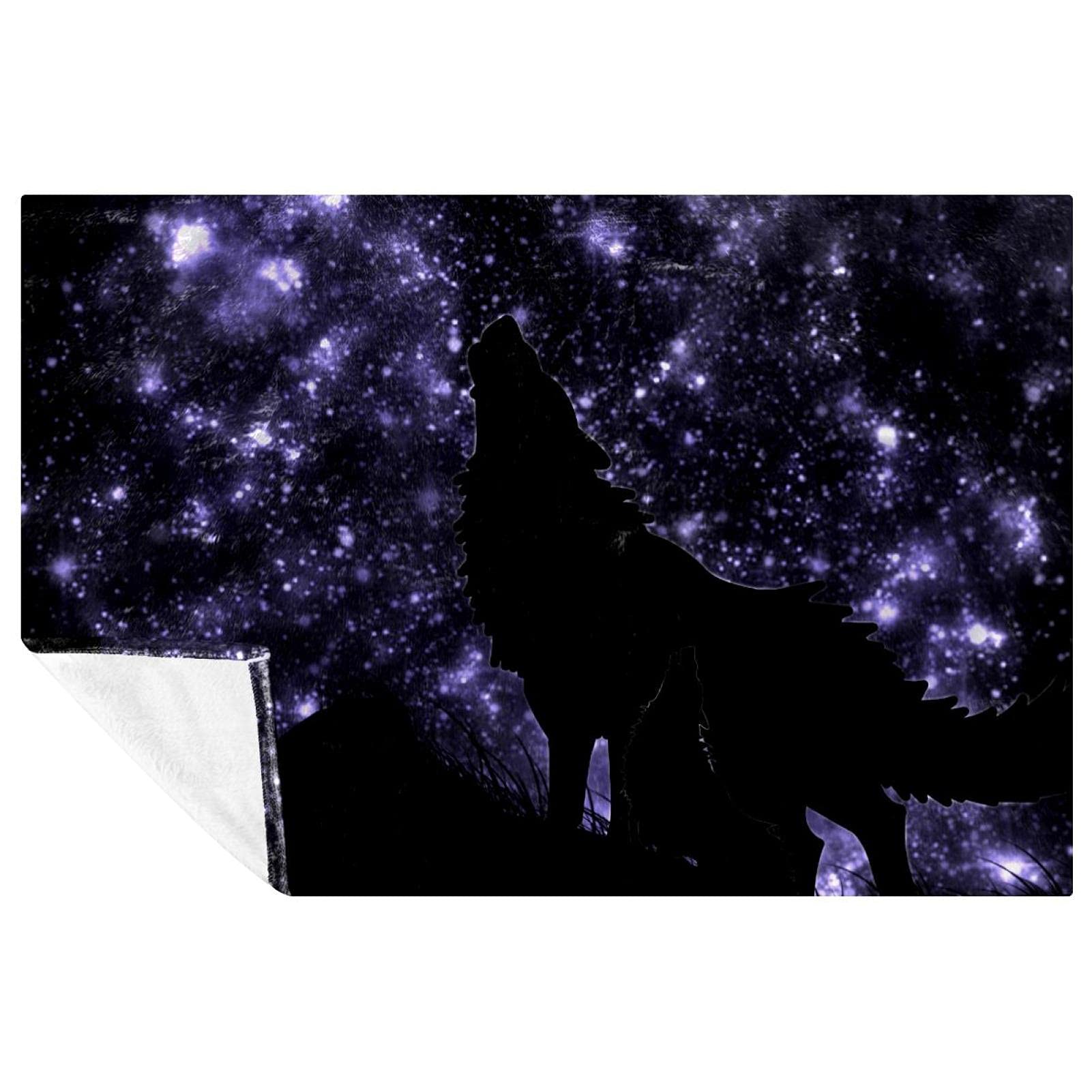 Couverture loup imprimé plaid chaud 150x100 pour jeté de lit et pique-nique