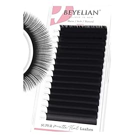 BEYELIAN Ellipse Flat Lash Extension 16 Rows 0.15 C Curl 12mm Single Length Tray Flat Eyelash Extension Matte Black Classic Lash Extensions Professional Supplies