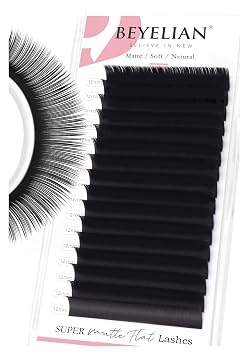 BEYELIAN Flat Eyelash Extension, Ellipse Lash Extensions 0.15 D Curl 12mm 16 Rows Matte Black Eyelash Extension Supplies Classic Lash Extensions Individual Eyelashes Salon Use