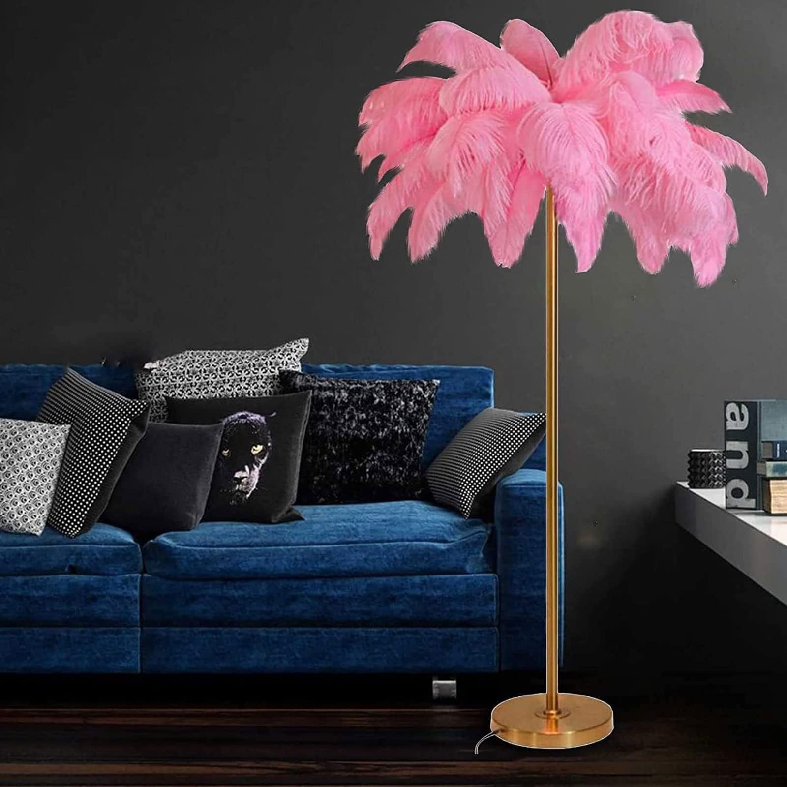 KKXXYQFC Lampada da dimmerabile da 160 cm con Piume di Struzzo Naturali Lampada da Lettura a LED da Perfetta per L'Ufficio e la Decorazione della casa