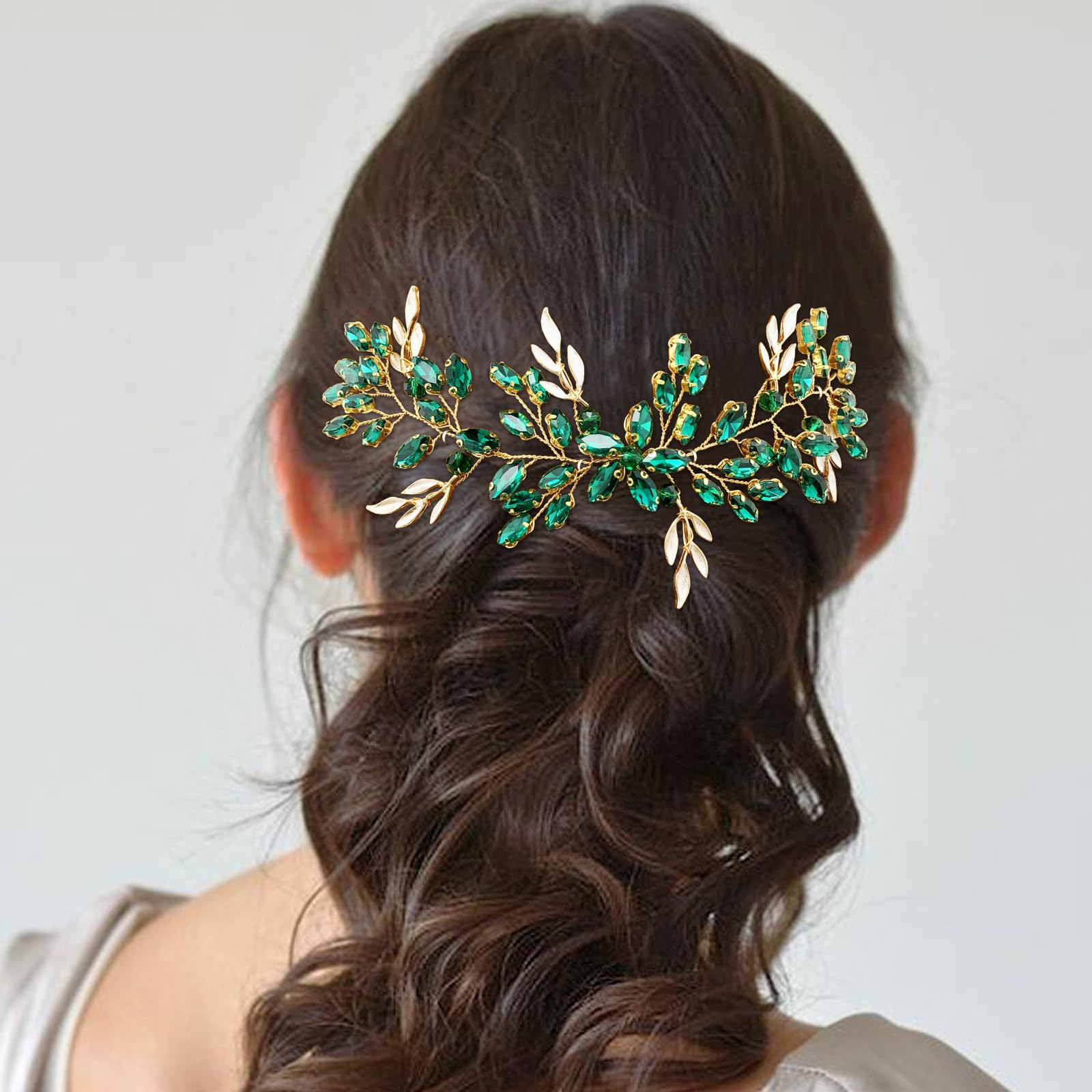 Amazon.com : BETITETO Green Bridal Hair Vine Crystal  display picture 3