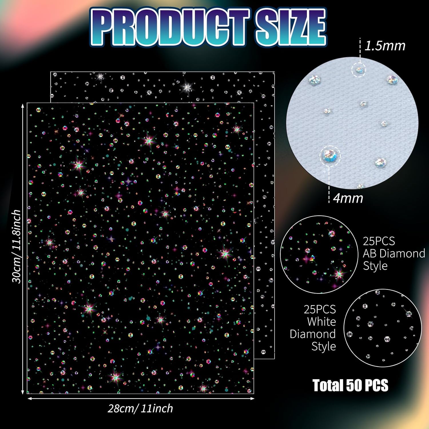 Glenmal 50 Sheets Iron on Rhinestone Sheets Transfers for Clothing, Crystal Transfers, Glitter Hotfix Rhinestone Decals, Flat Round Patches for Clothing T-Shirts Denim DIY Crafts, 2 Colors