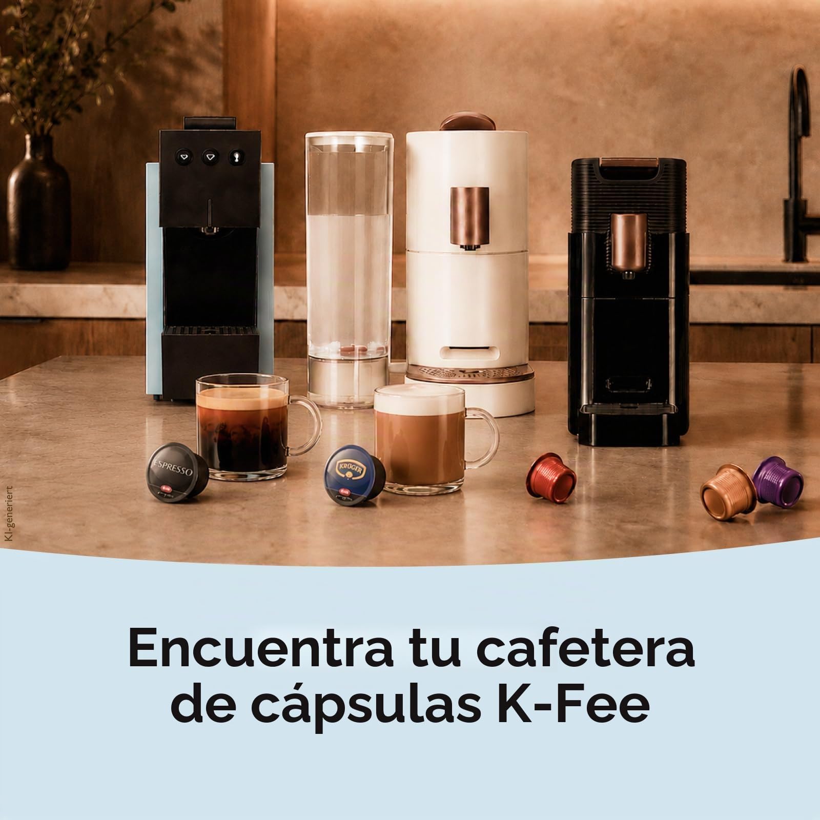 K-fee TWINS II Máquina de Cápsulas para Café, Té y Cacao | Cafetera para tazas grandes | Calentamiento rápido | Depósito de agua de 2,3 L | 19 Bar | Negro Cobre