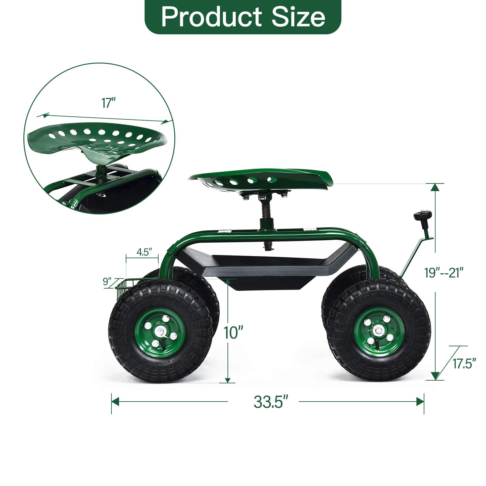 Giantex Garden Cart with Seat, Rolling Garden Seat with Wheels, Tools