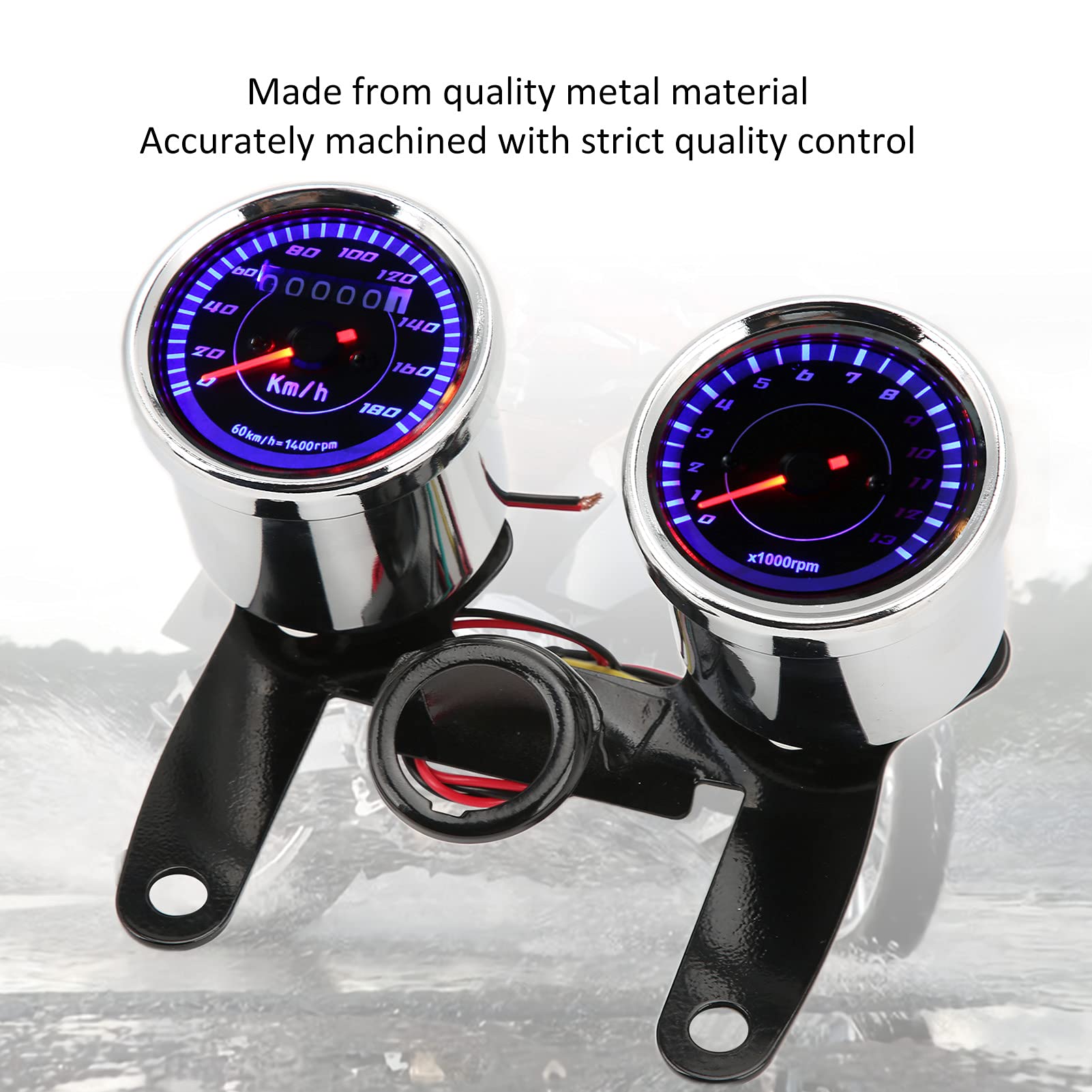Contagiri per Moto Contachilometri Contachilometri 12V Retroilluminazione a LED, Robusto Materiale Metallico, Qualità Professionale, Misurazione Contachilometri 013000 Giri/min,