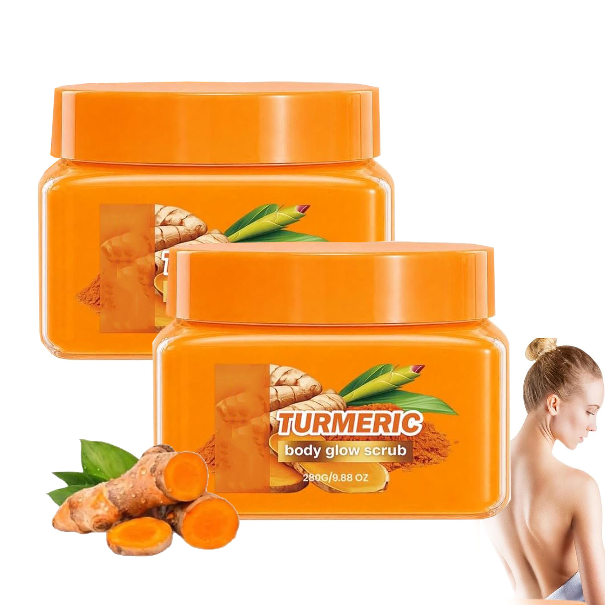 Scrub Corpo Esfoliante alla Curcuma (2 pcs) | Polish Illuminante per Pelle Ruvida e Secca, Scrub Doccia Idratante per Uomini e Donne, Pelle Luminosa e Radiante